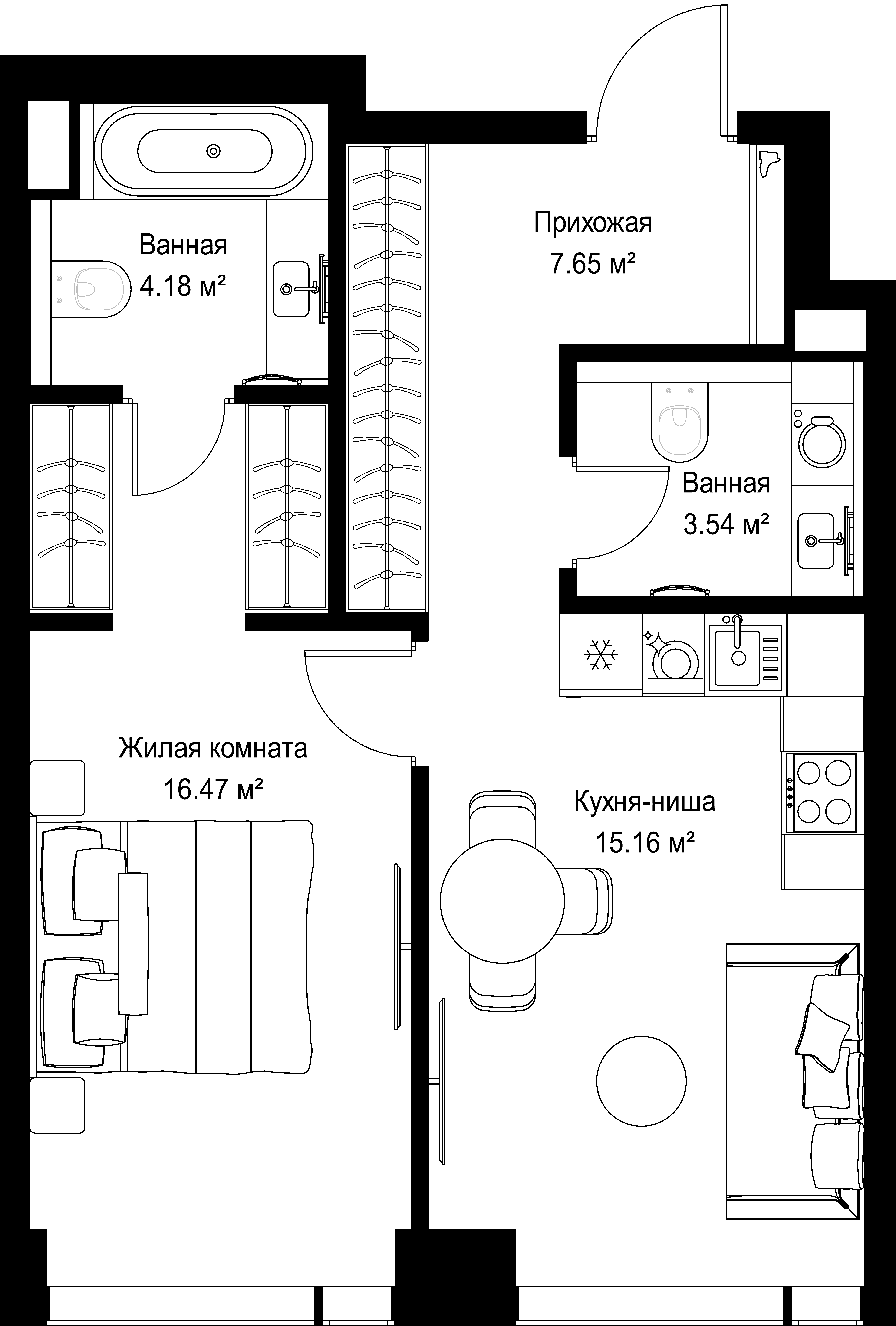 1-комнатная, 47 м² — 22 491 850 ₽