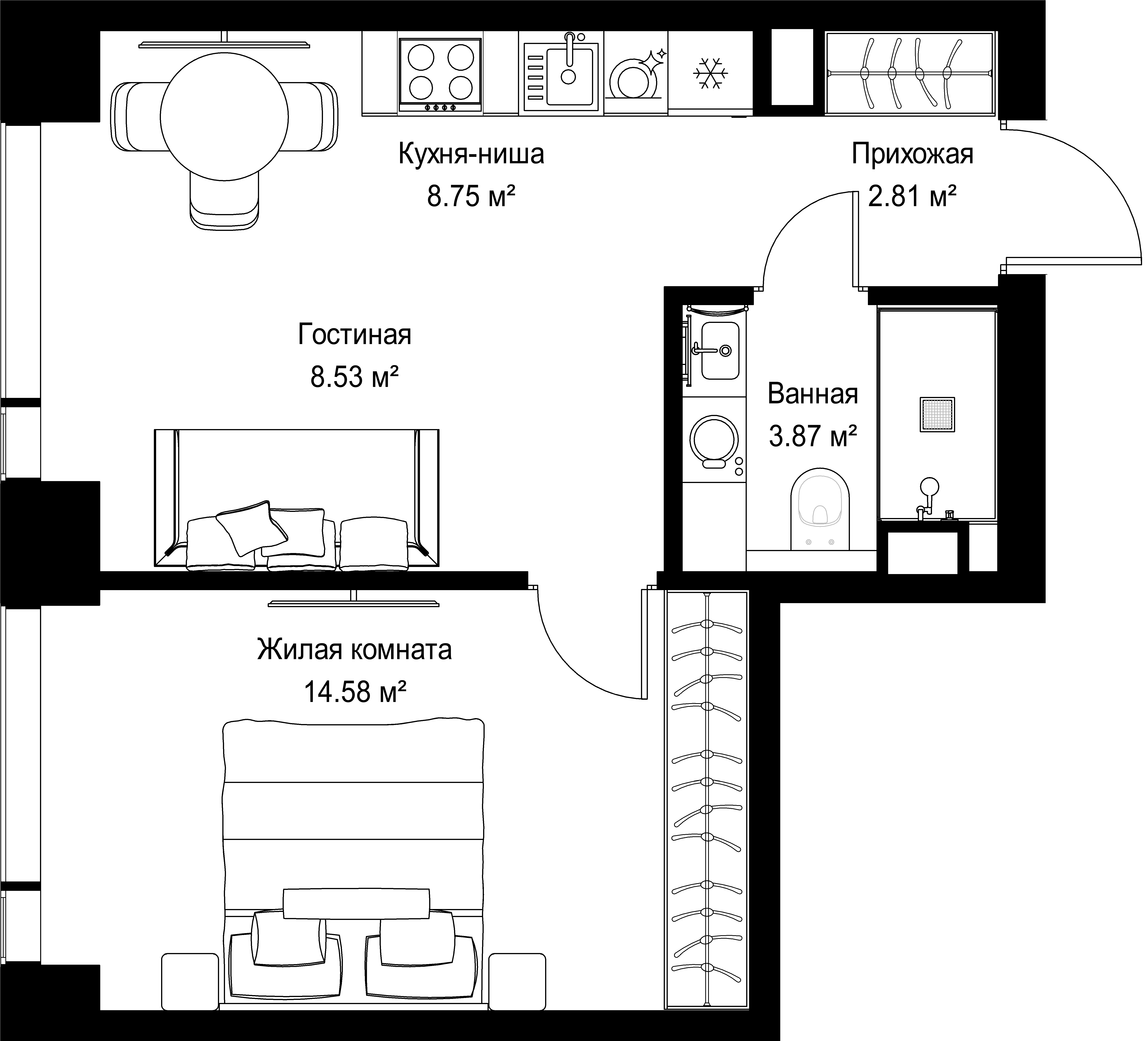 1-комнатная, 38,54 м² — 20 900 242 ₽