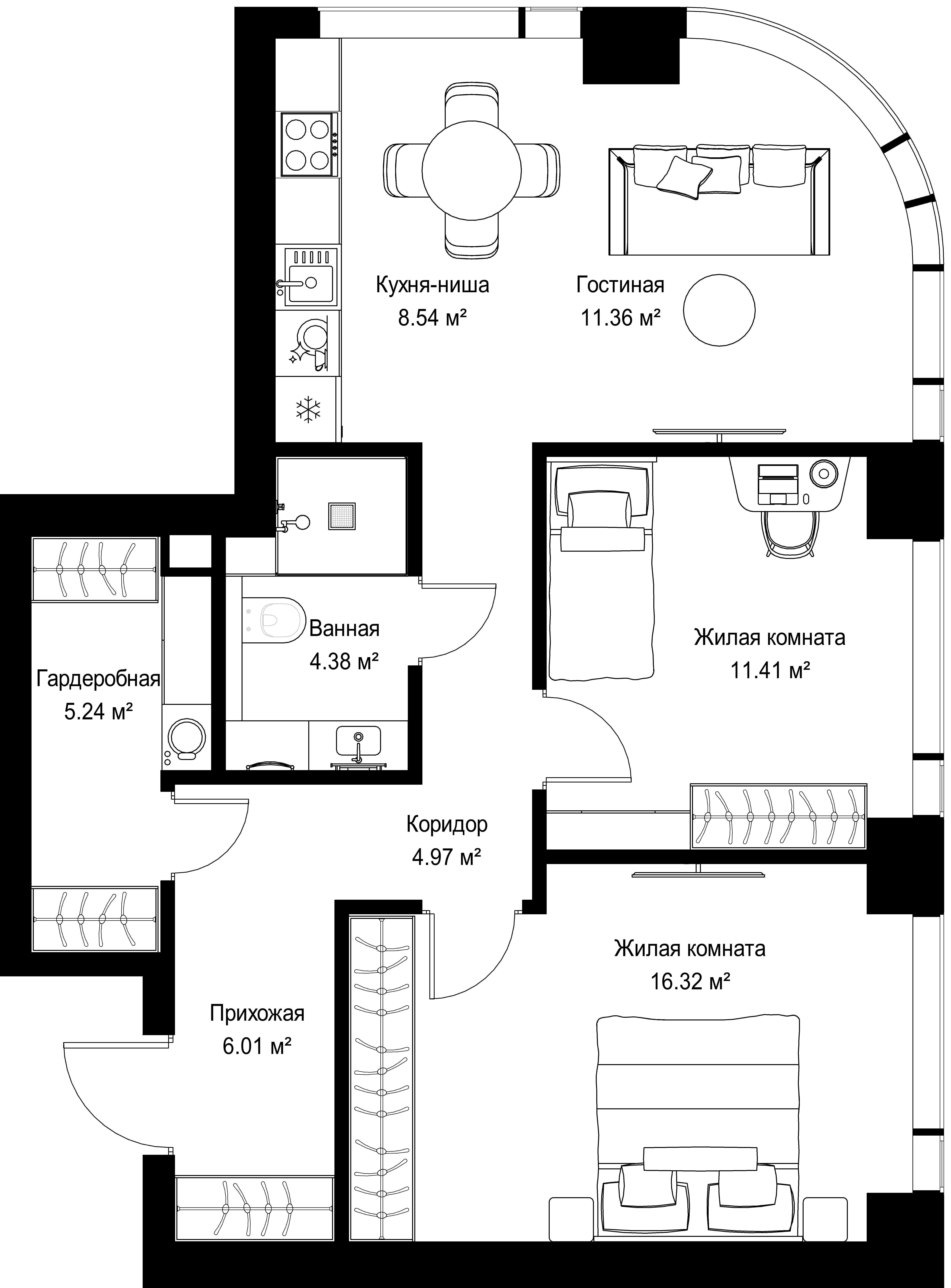 2-комнатная, 68,23 м² — 31 491 556 ₽