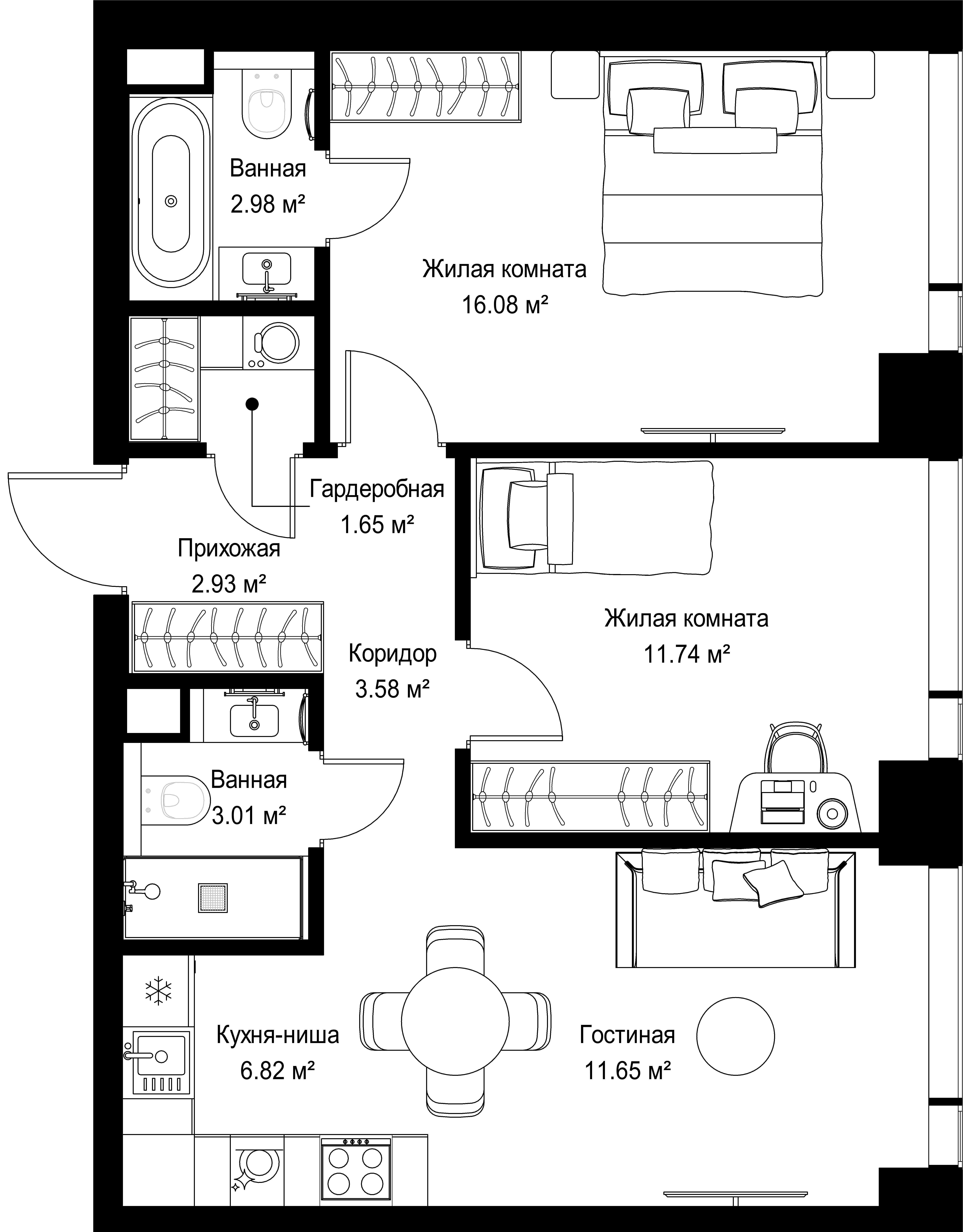 2-комнатная, 60,44 м² — 26 738 656 ₽