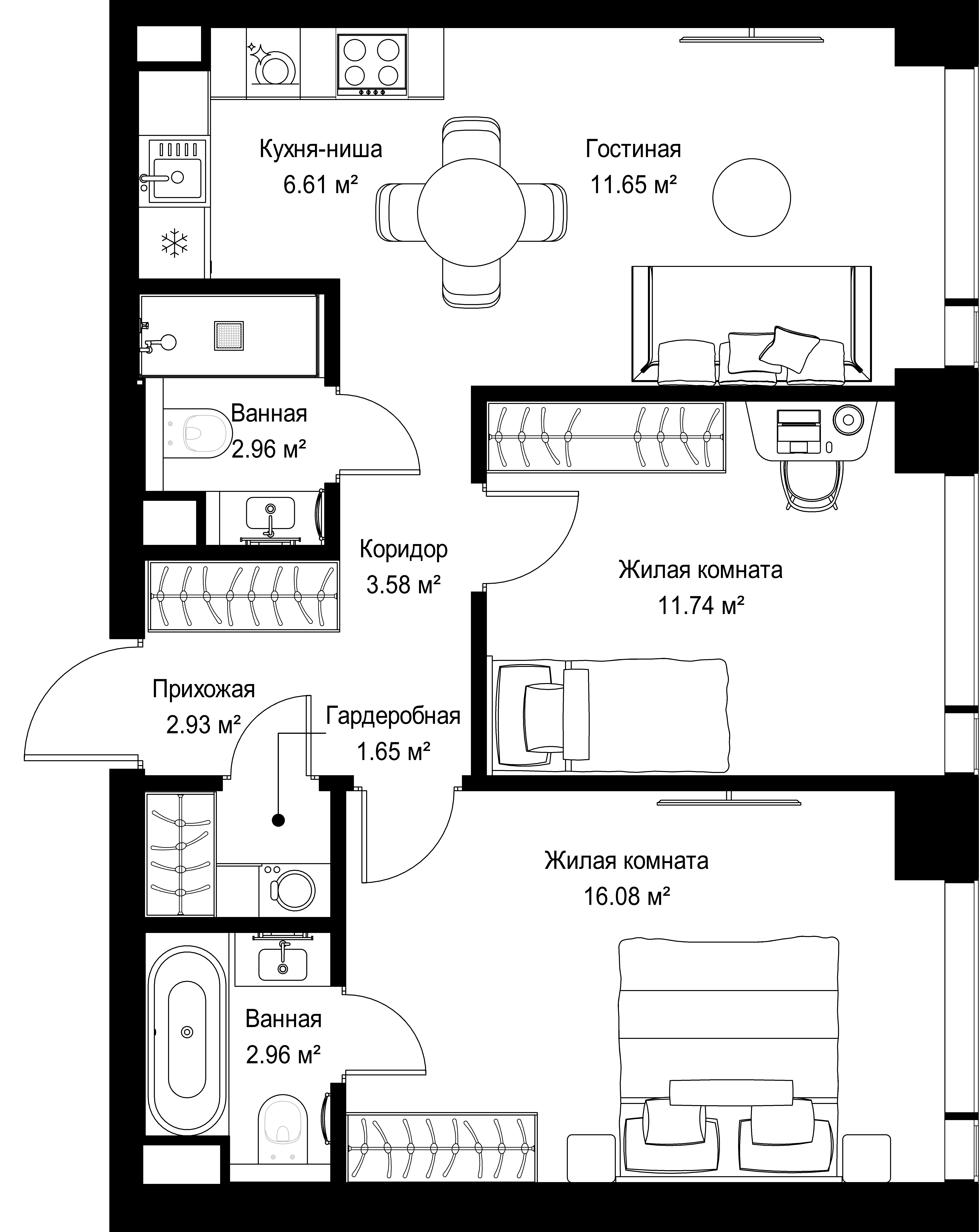 2-комнатная, 60,16 м² — 28 278 208 ₽
