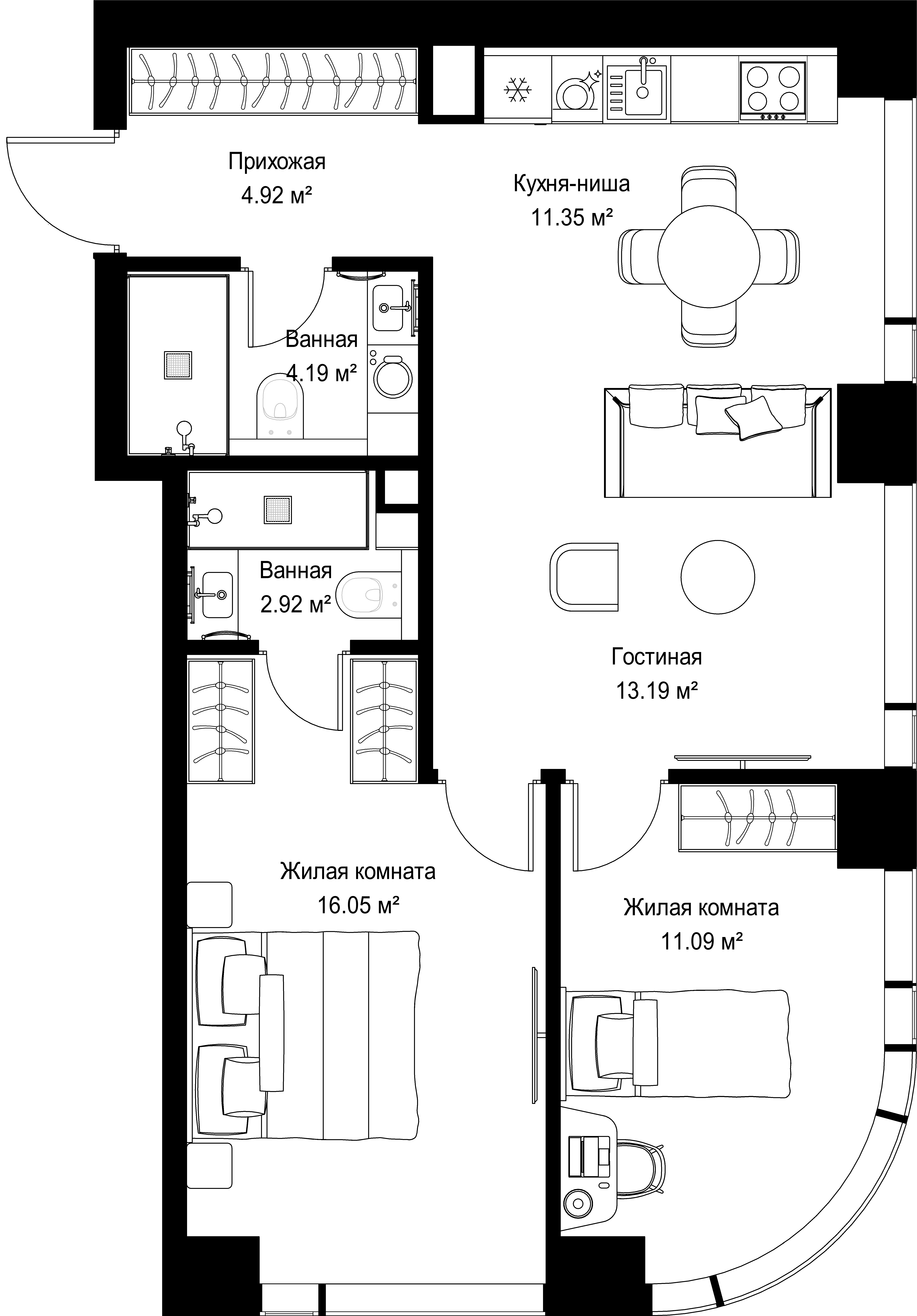 2-комнатная, 63,71 м² — 29 405 350 ₽