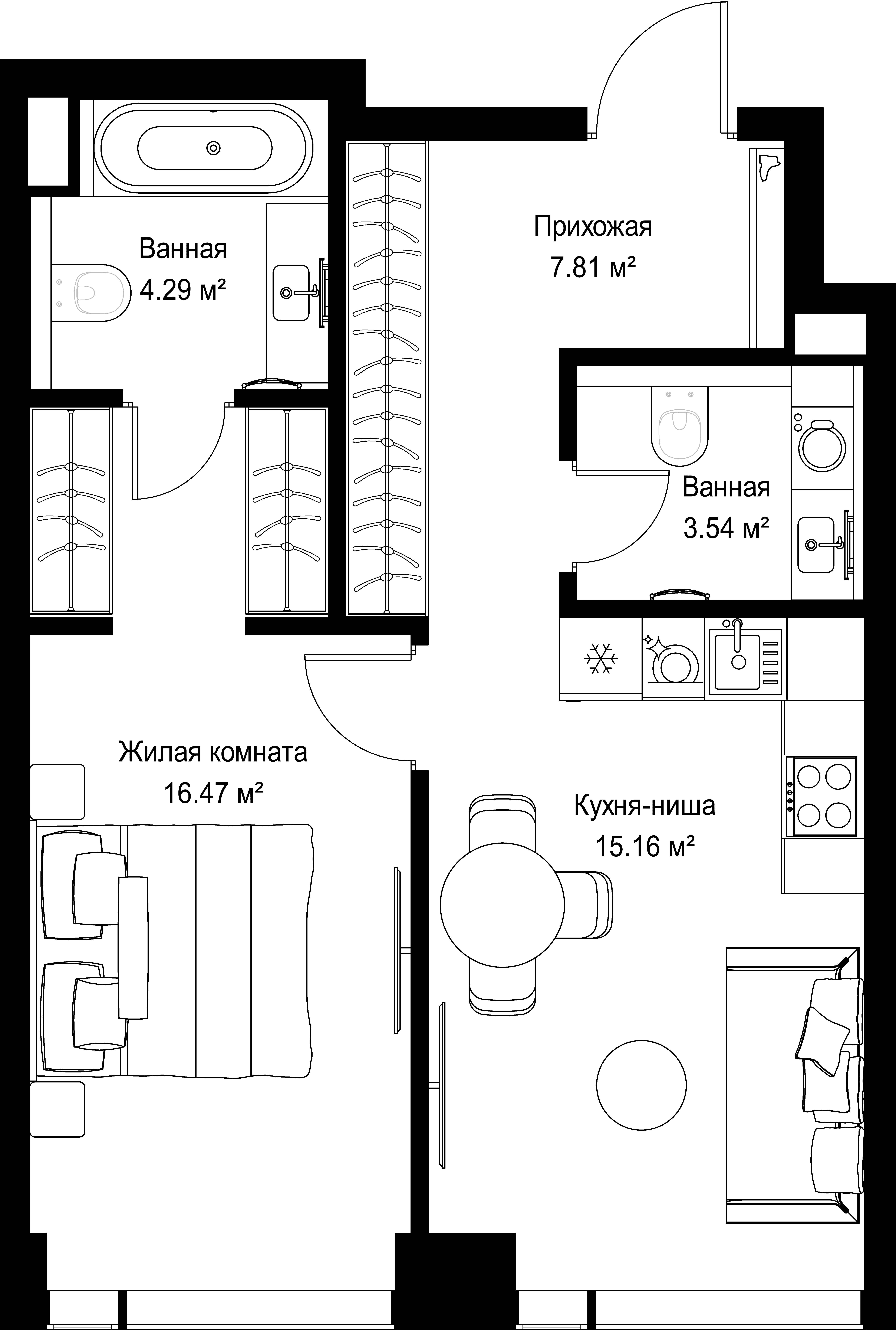 1-комнатная, 47,27 м² — 22 621 058 ₽