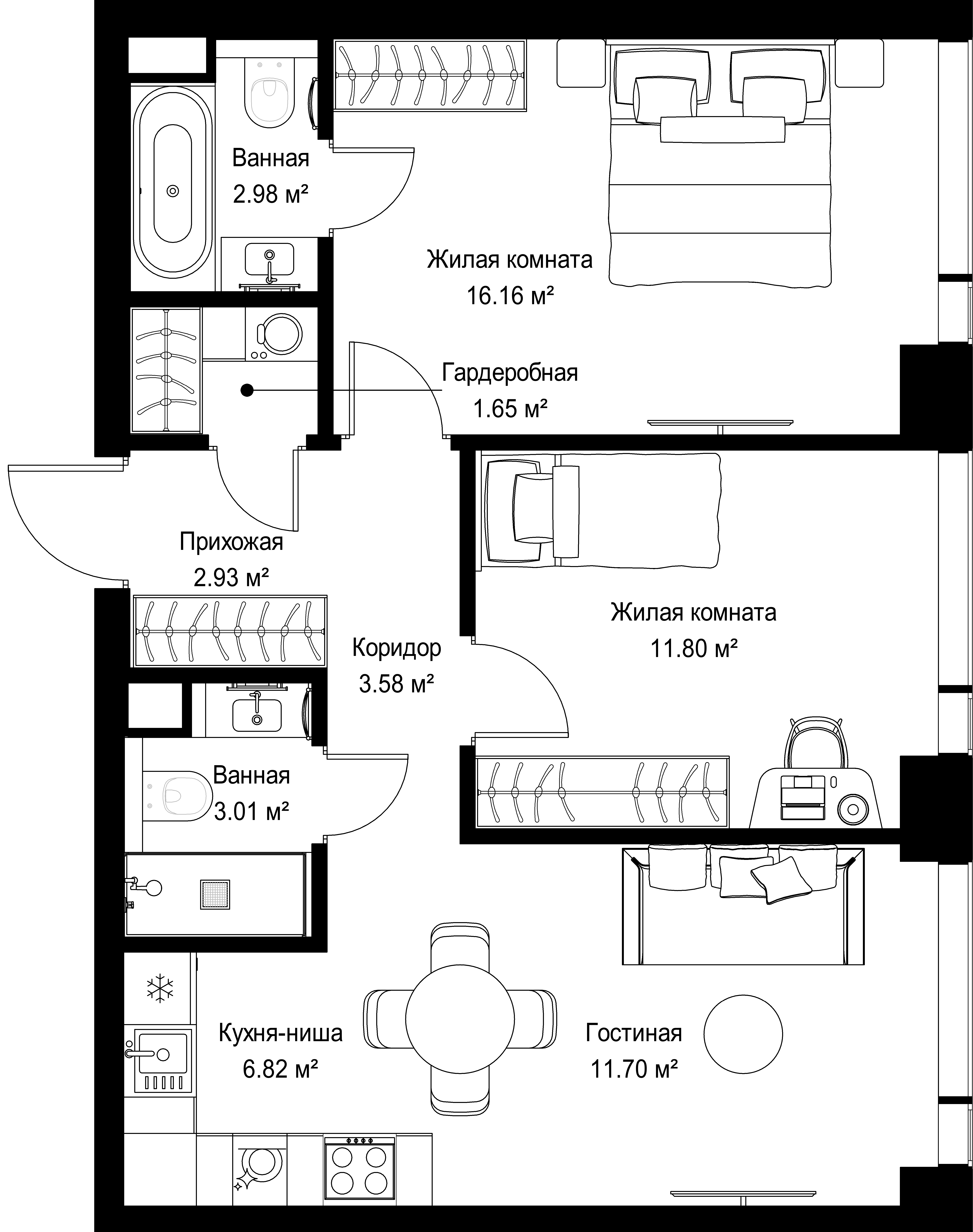 2-комнатная, 60,63 м² — 28 550 667 ₽