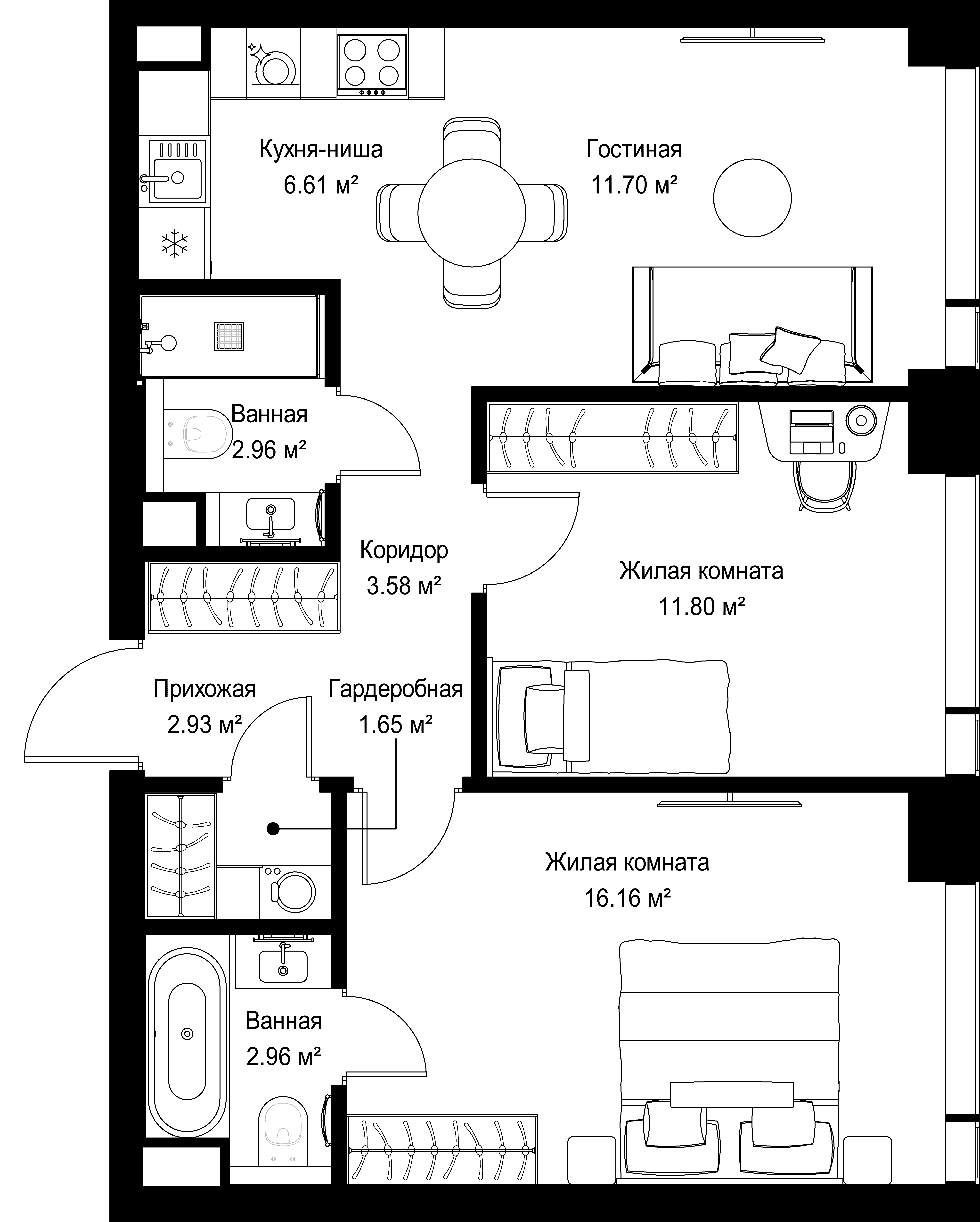 2-комнатная, 60,35 м² — 28 418 815 ₽