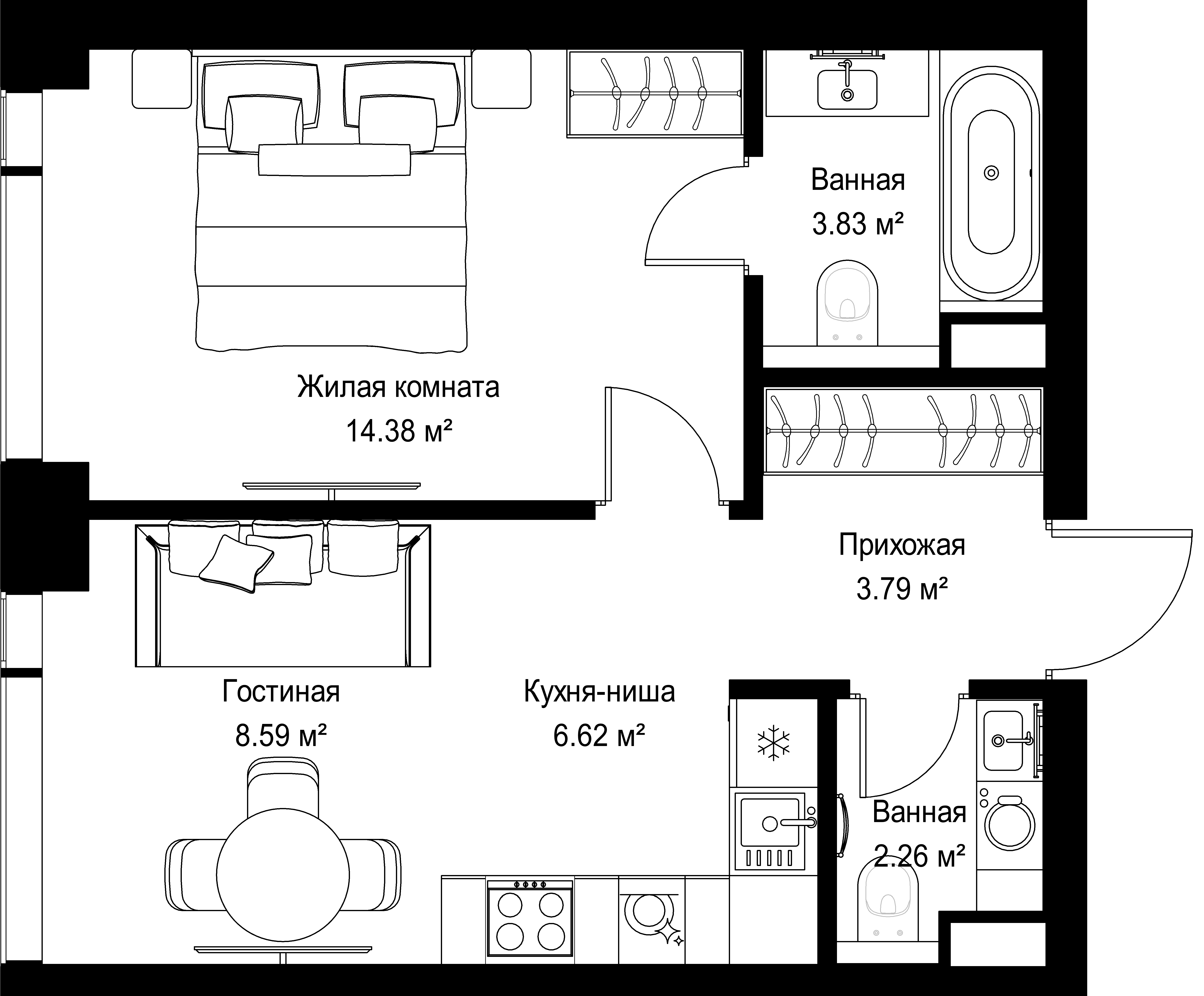 1-комнатная, 39,47 м² — 21 974 922 ₽