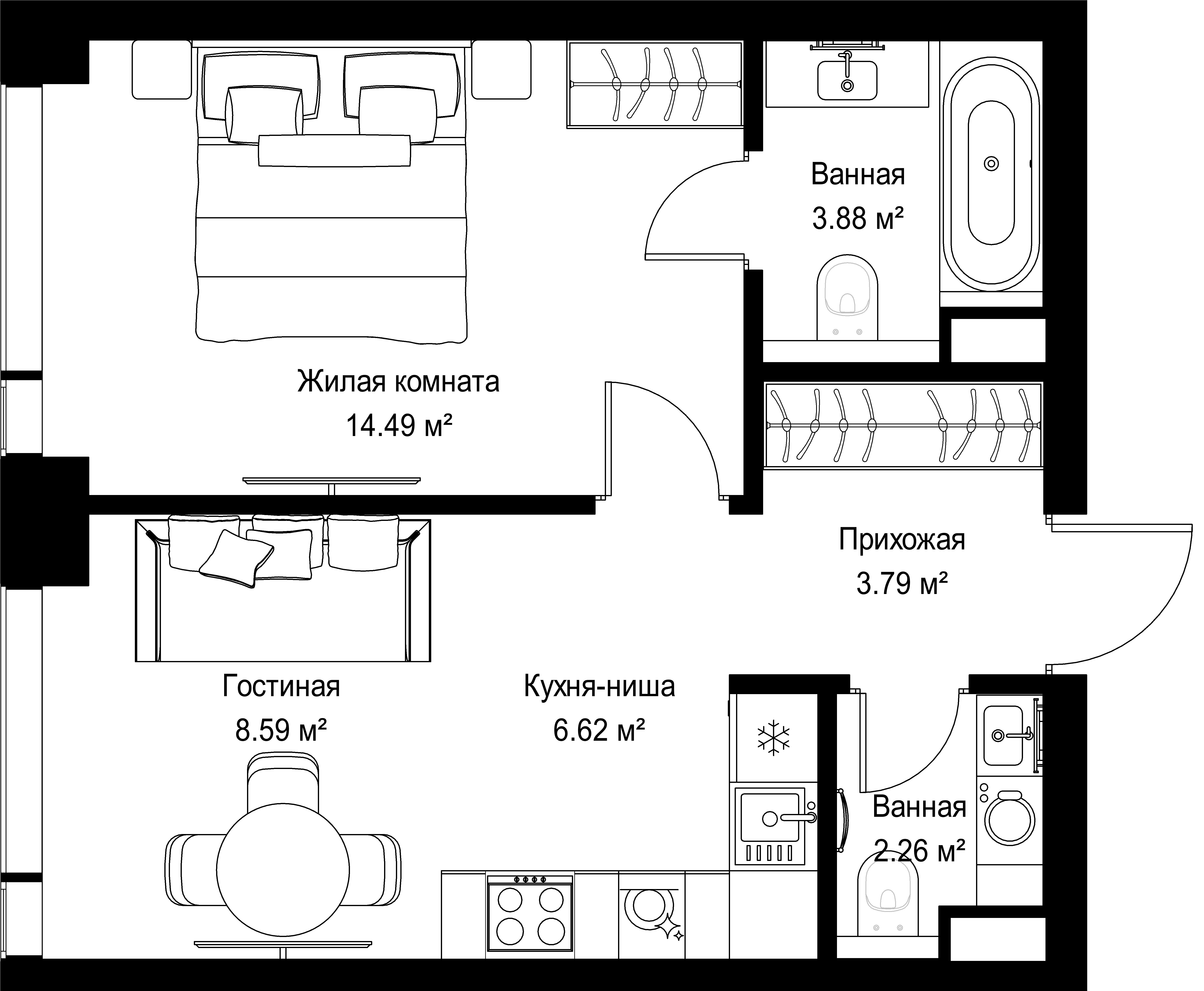 1-комнатная, 39,63 м² — 22 097 688 ₽