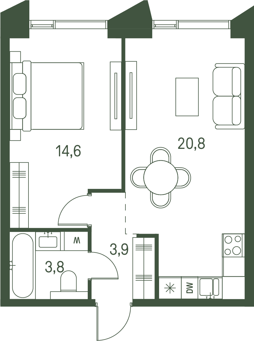 1-комнатная, 43,1 м² — 33 574 900 ₽