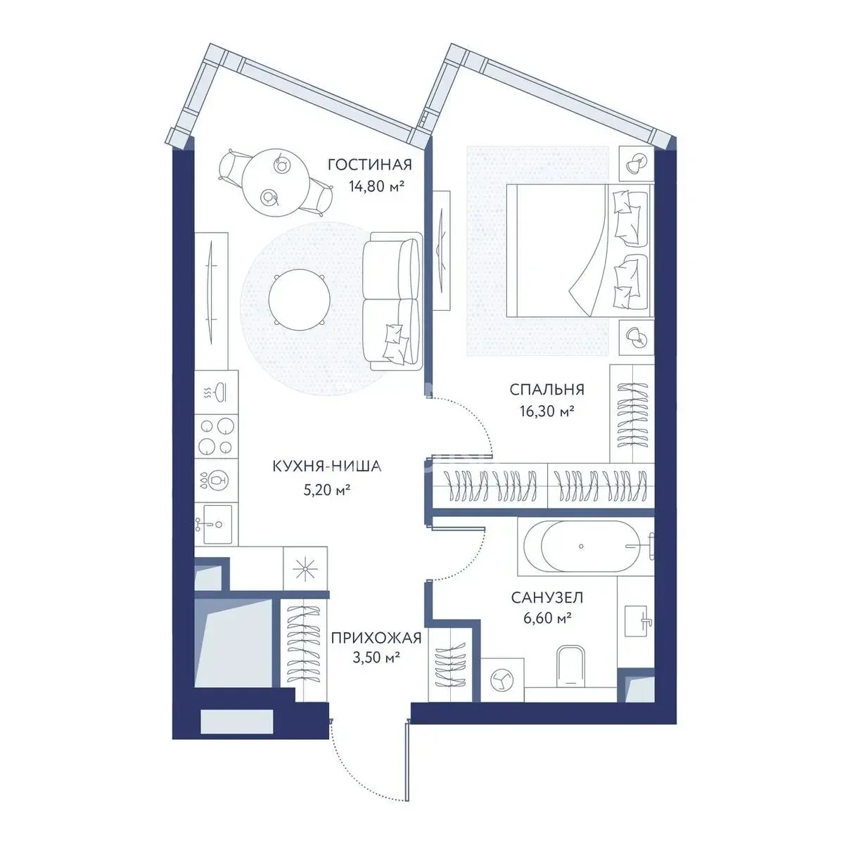 2-комнатная, 46,4 м² — 33 450 000 ₽
