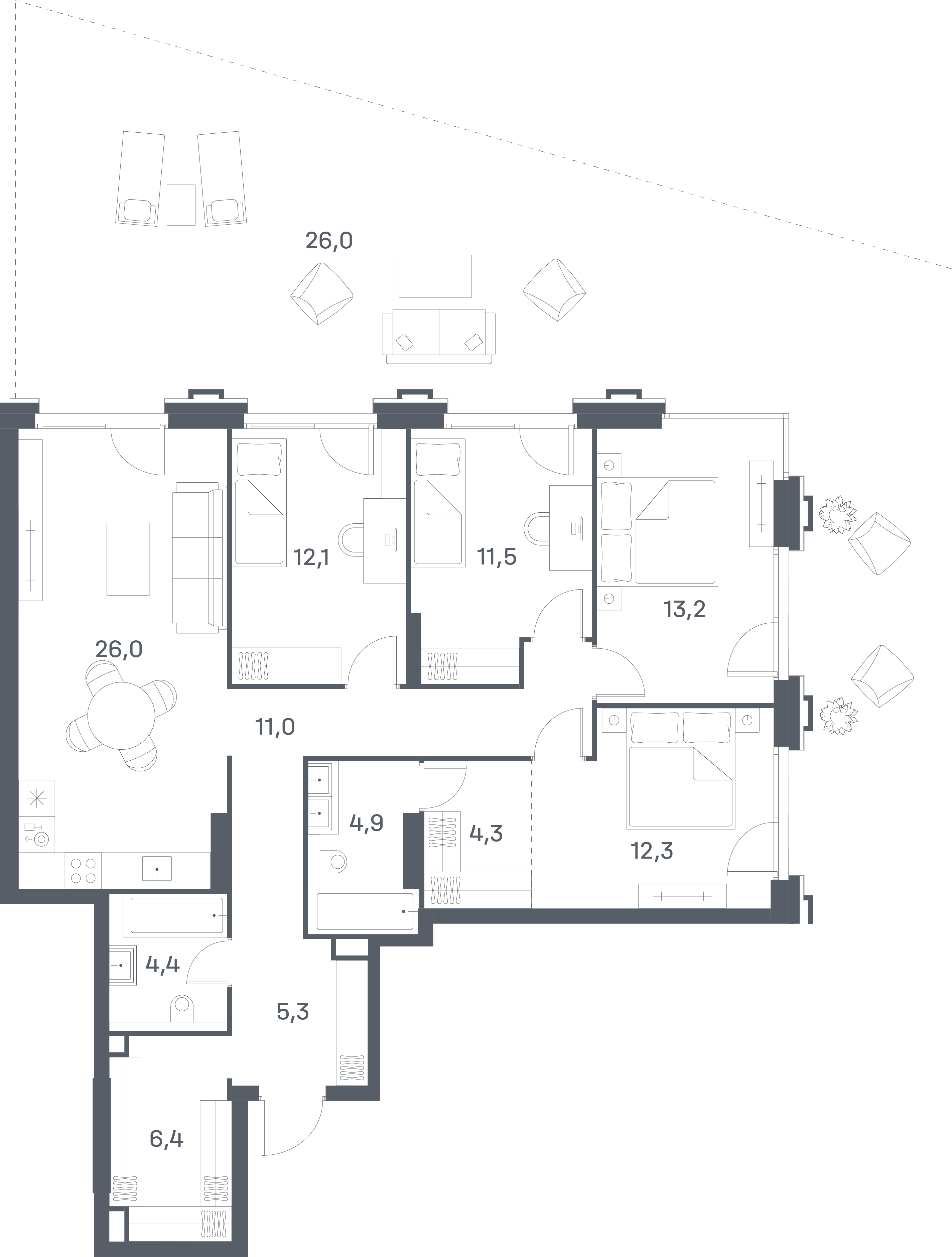 4-комнатная, 137,4 м² — 97 471 560 ₽