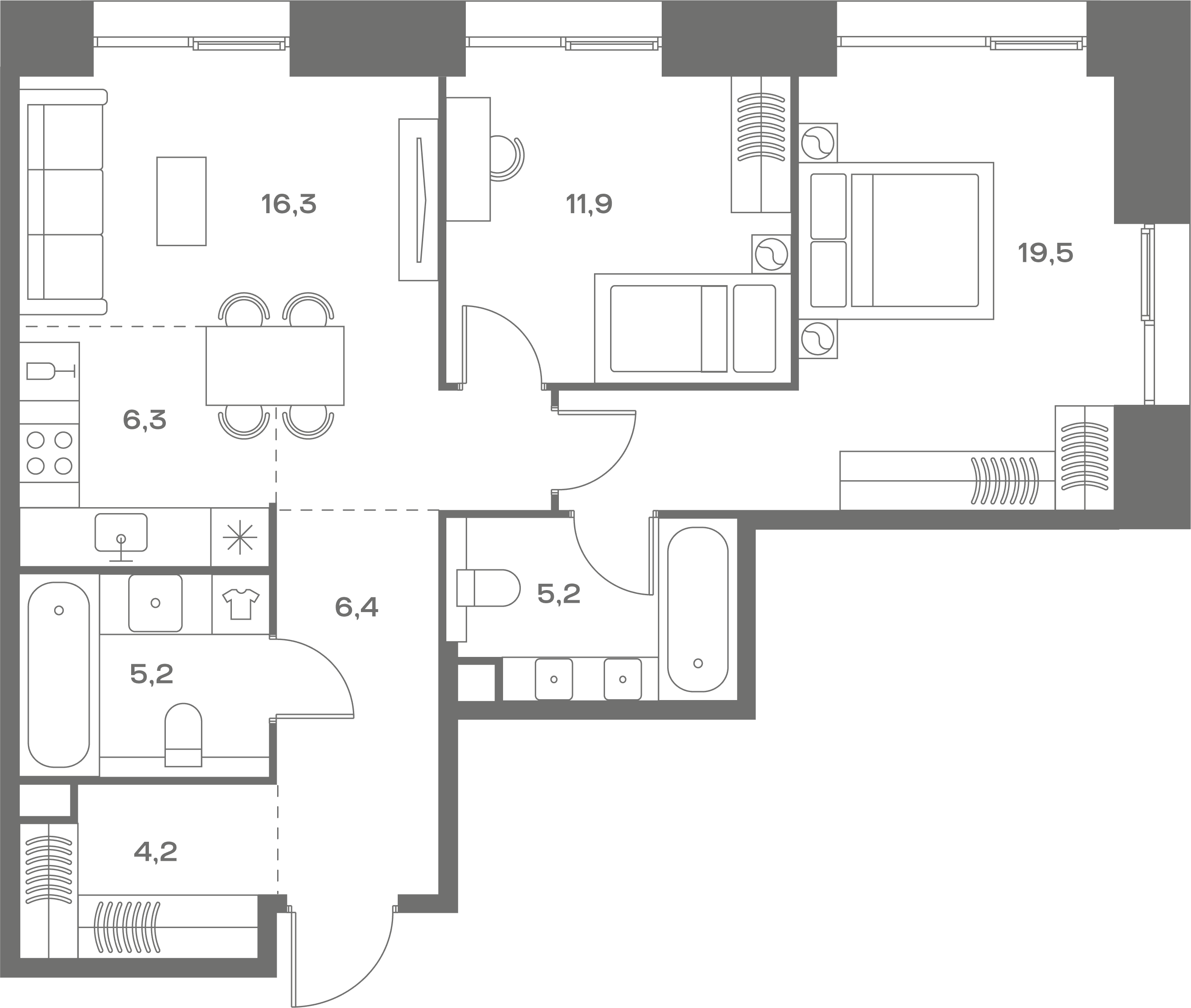 2-комнатная, 75 м² — 43 897 500 ₽
