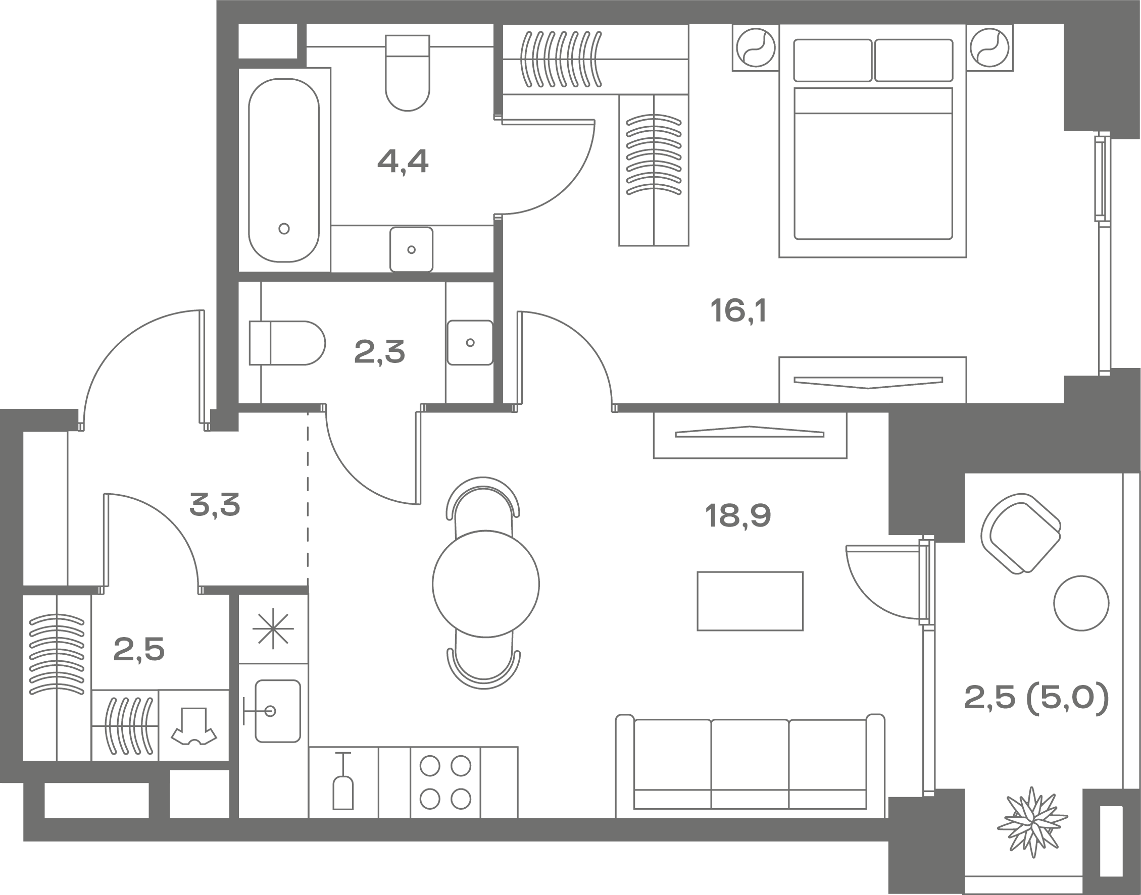 1-комнатная, 50 м² — 33 760 000 ₽
