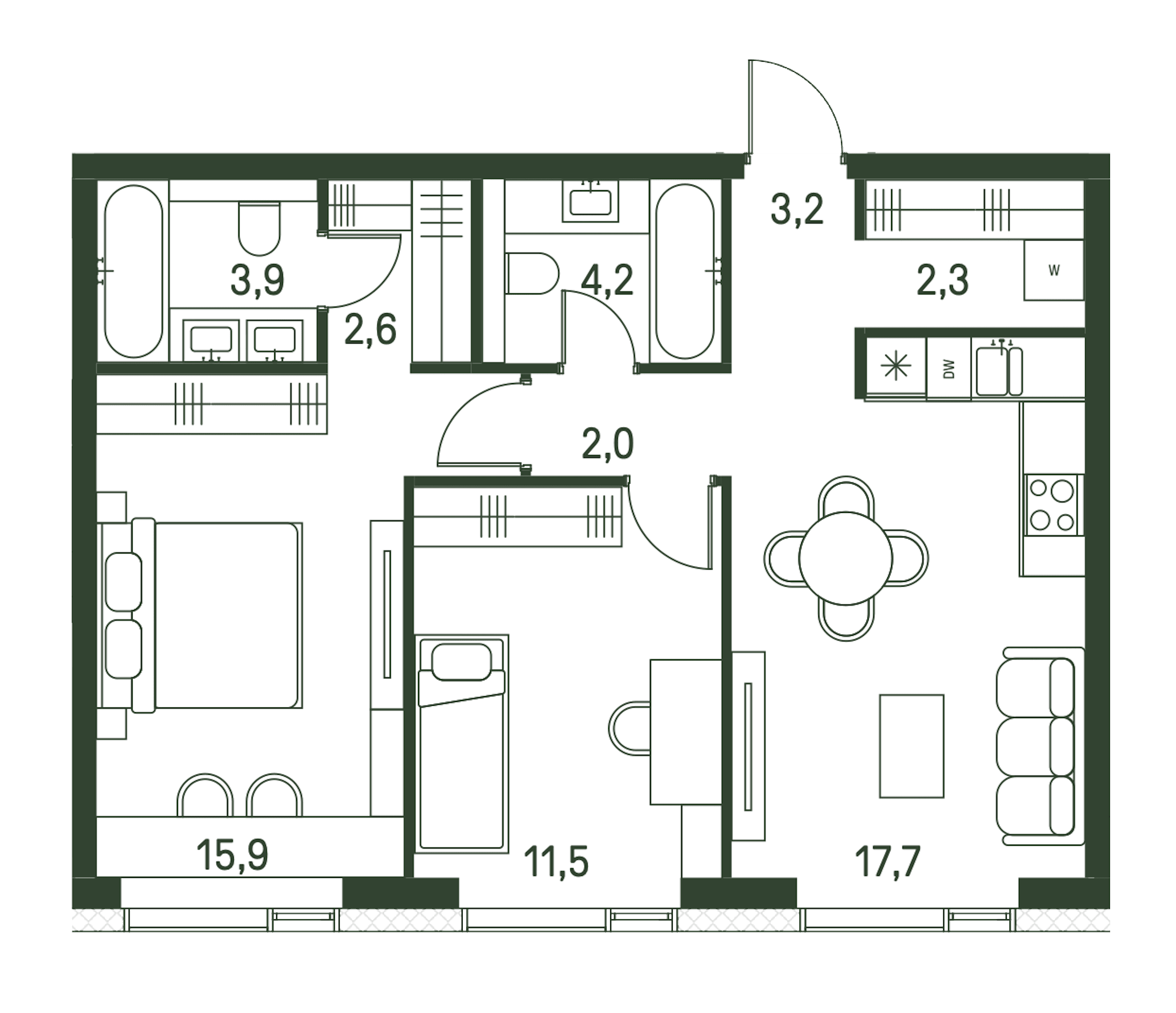 2-комнатная, 63,3 м² — 41 157 660 ₽