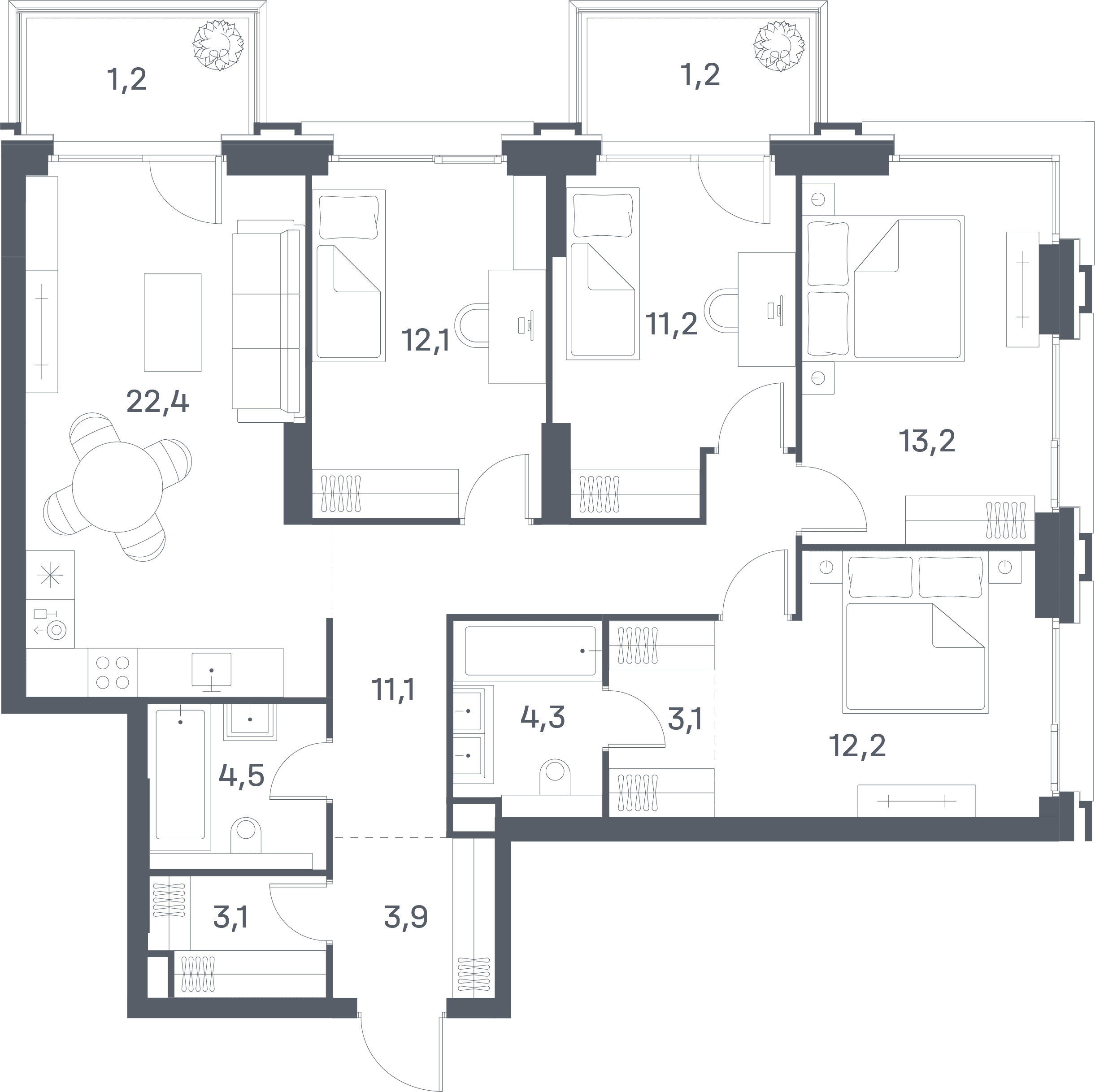 4-комнатная, 103,5 м² — 75 203 100 ₽