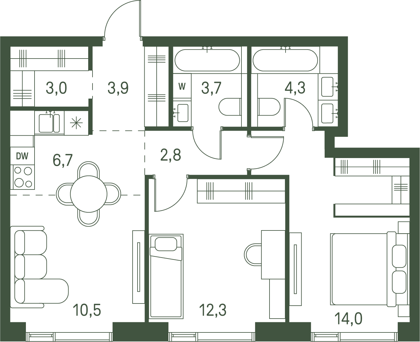 2-комнатная, 61,2 м² — 39 382 200 ₽