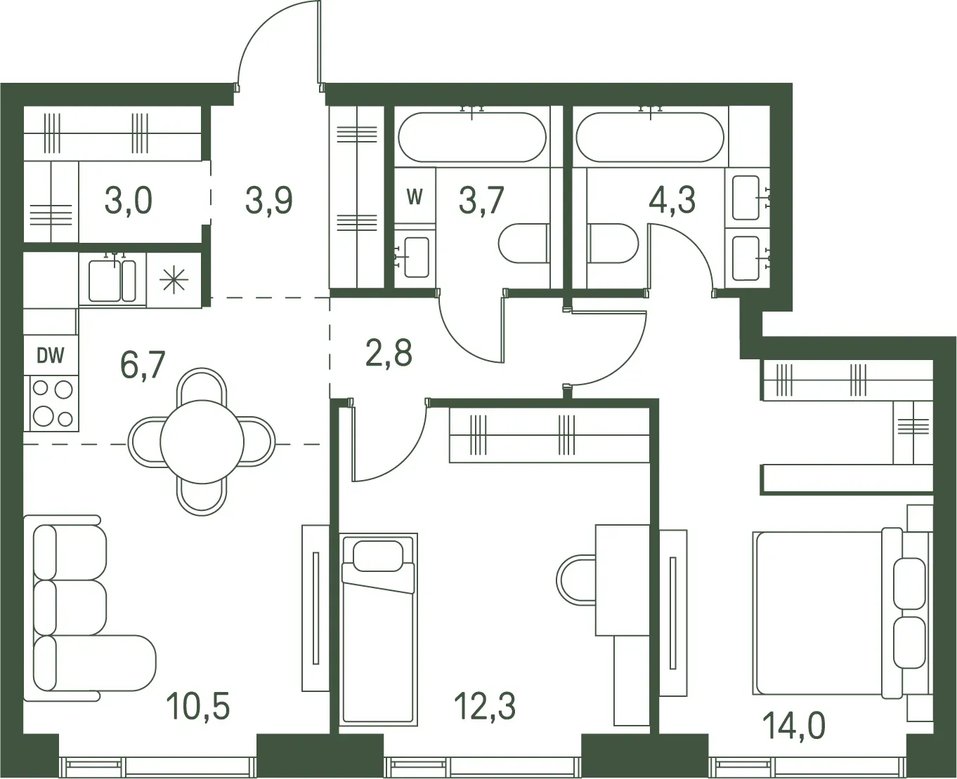 2-комнатная, 61,2 м² — 40 079 880 ₽