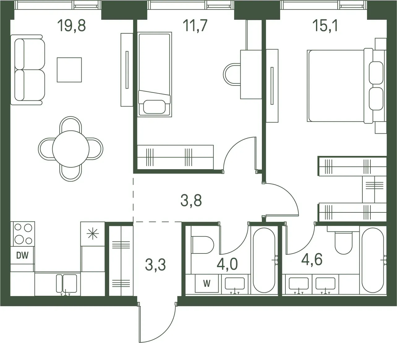 2-комнатная, 62,3 м² — 39 249 000 ₽