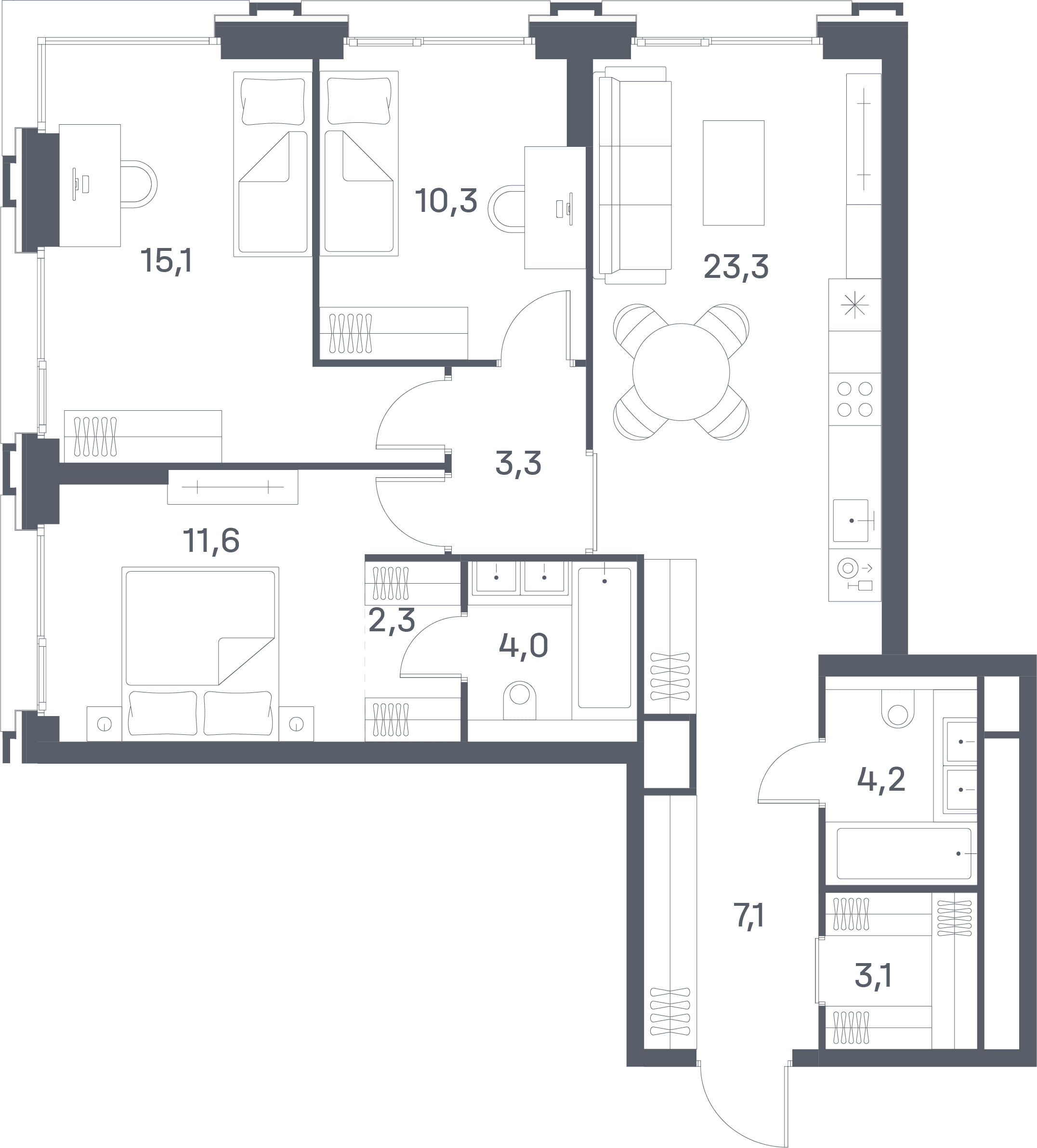 3-комнатная, 84,3 м² — 62 247 120 ₽
