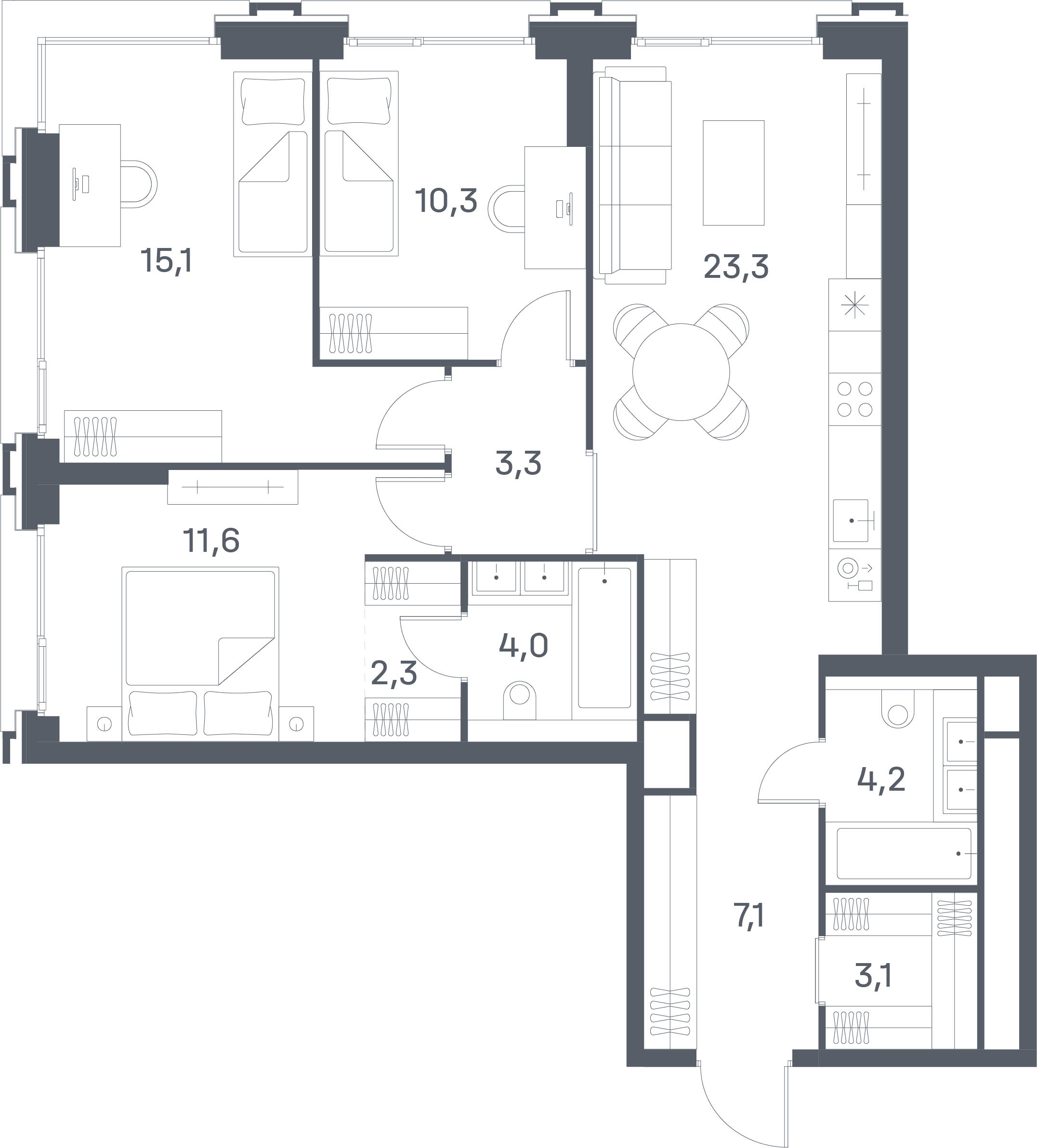 3-комнатная, 84,3 м² — 63 764 520 ₽
