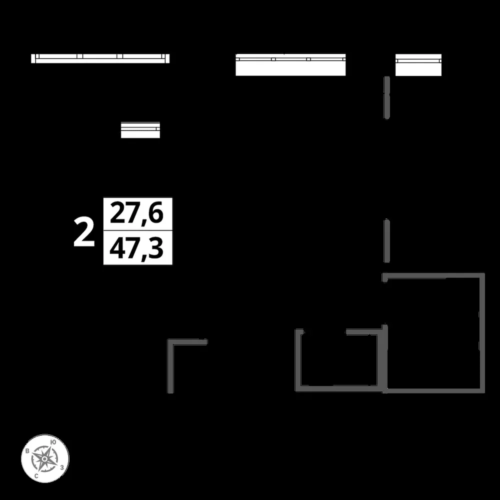 2-комнатная, 47,4 м² — 15 673 284 ₽