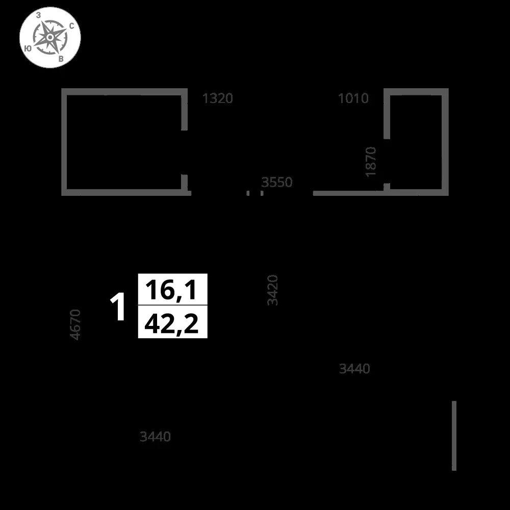 1-комнатная, 42,1 м² — 13 166 017 ₽
