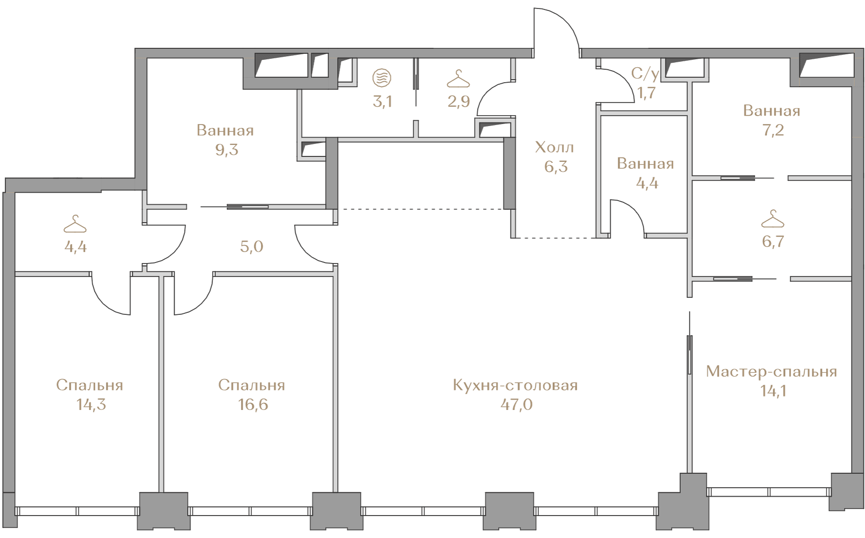 3-комнатная, 143 м² — 281 640 000 ₽