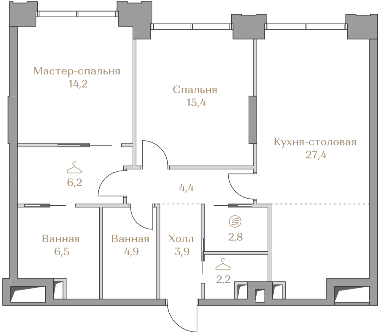2-комнатная, 87,9 м² — 169 198 000 ₽