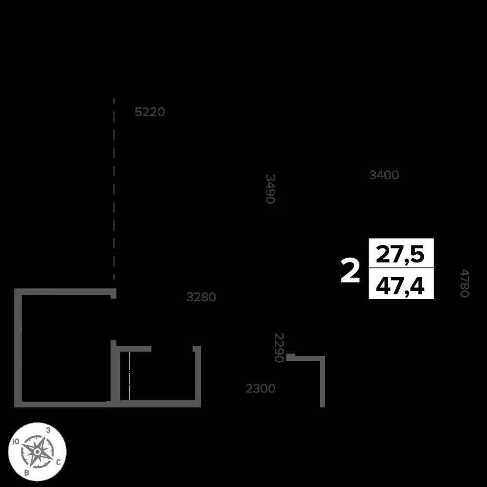 2-комнатная, 47,4 м² — 12 754 487 ₽