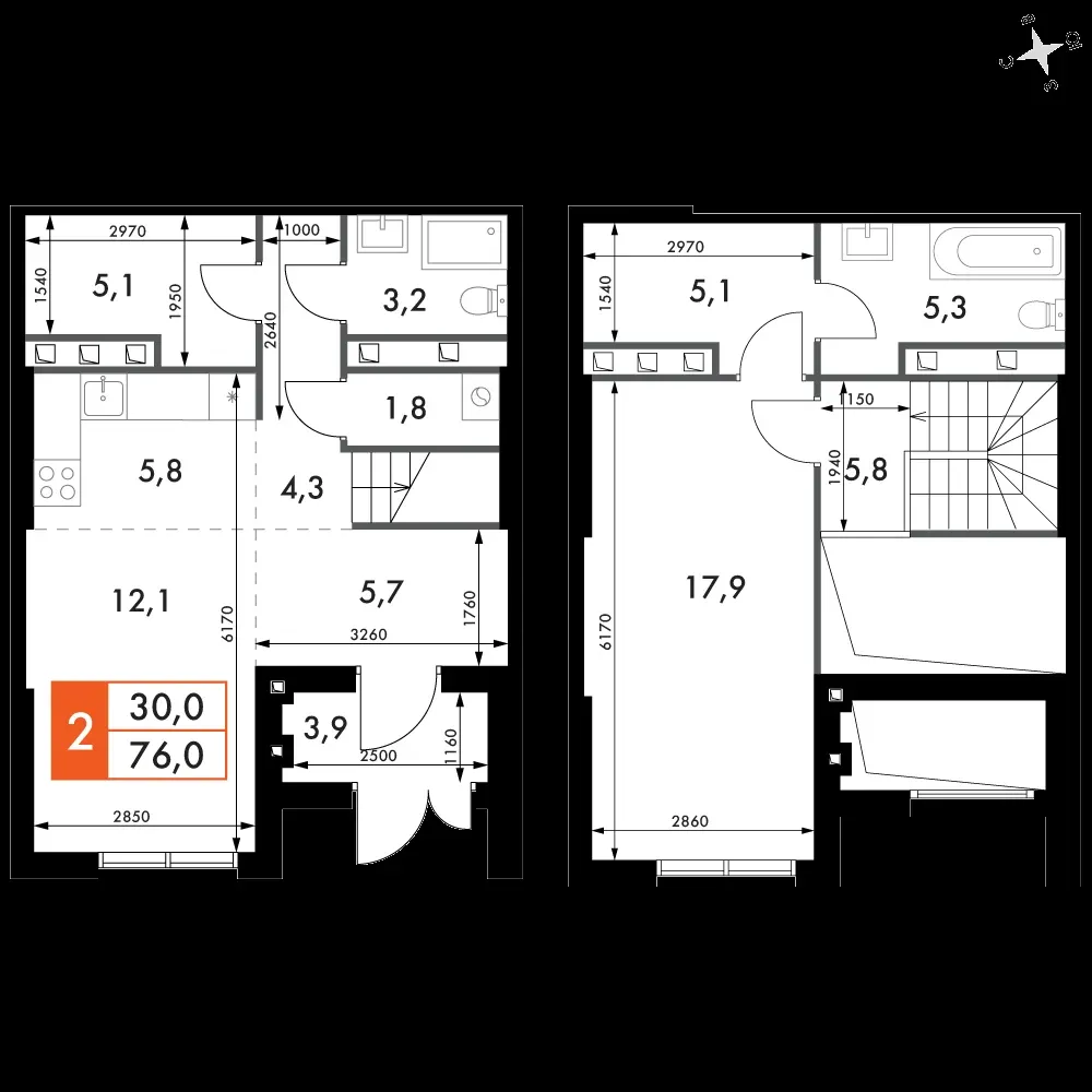 2-комнатная, 75,7 м² — 14 989 949 ₽