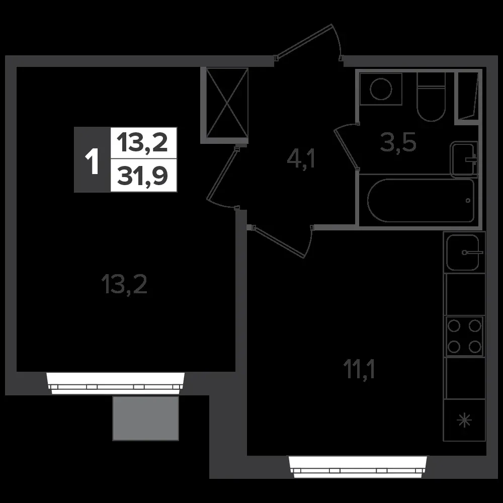 1-комнатная, 31,8 м² — 9 557 808 ₽