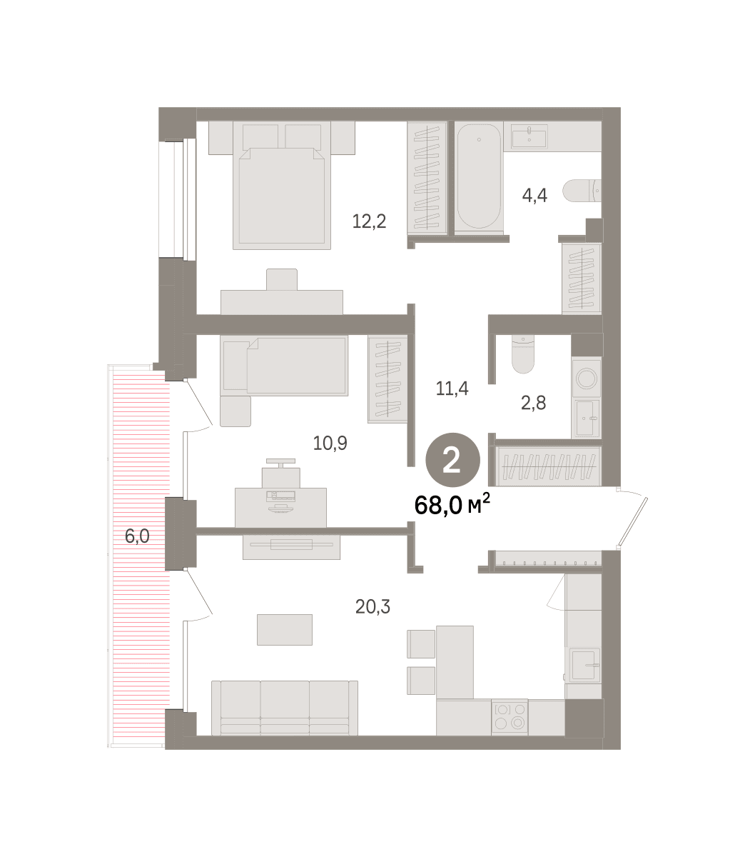 2-комнатная — 26 680 000 ₽