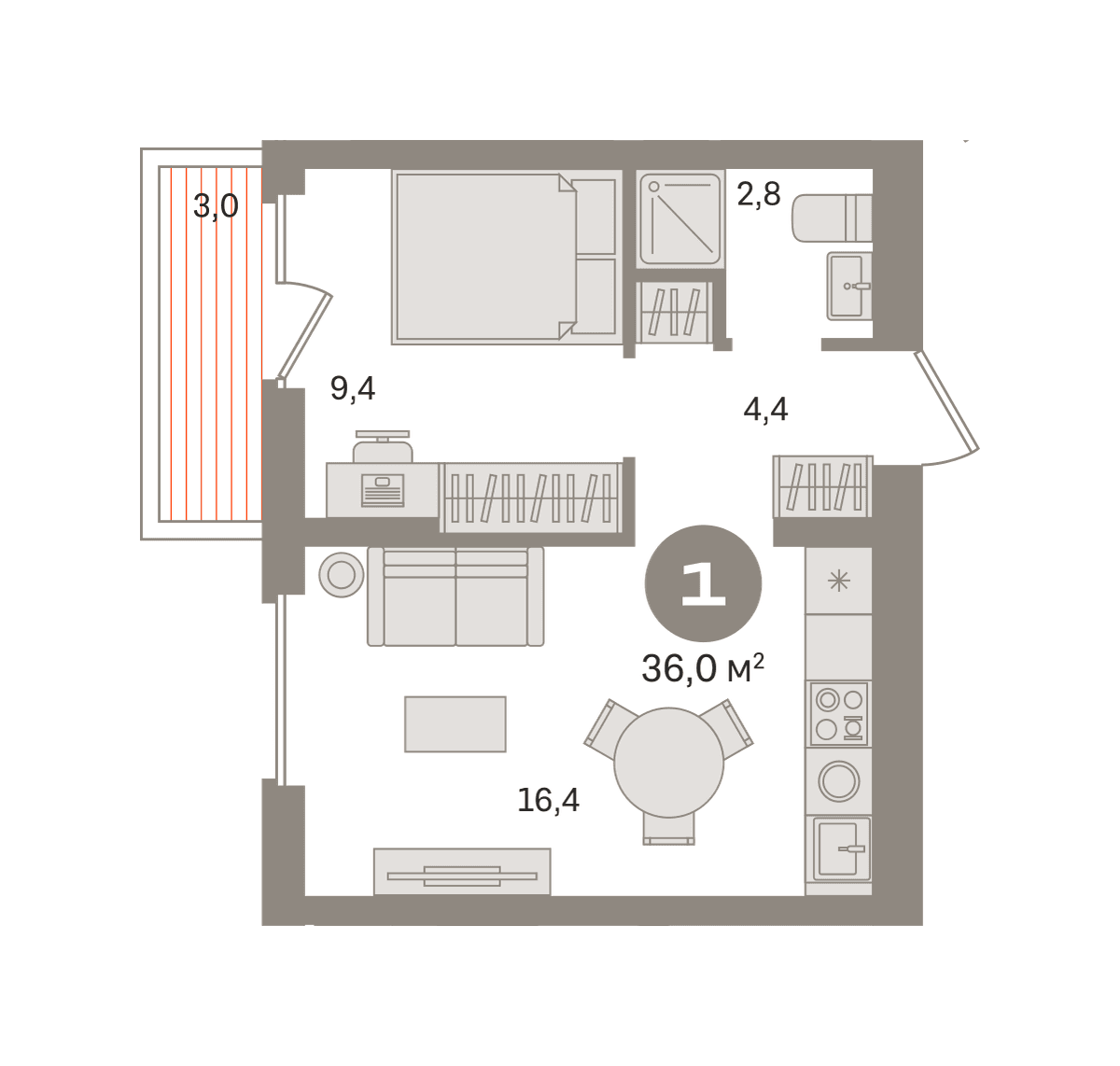 1-комнатная — 9 940 000 ₽