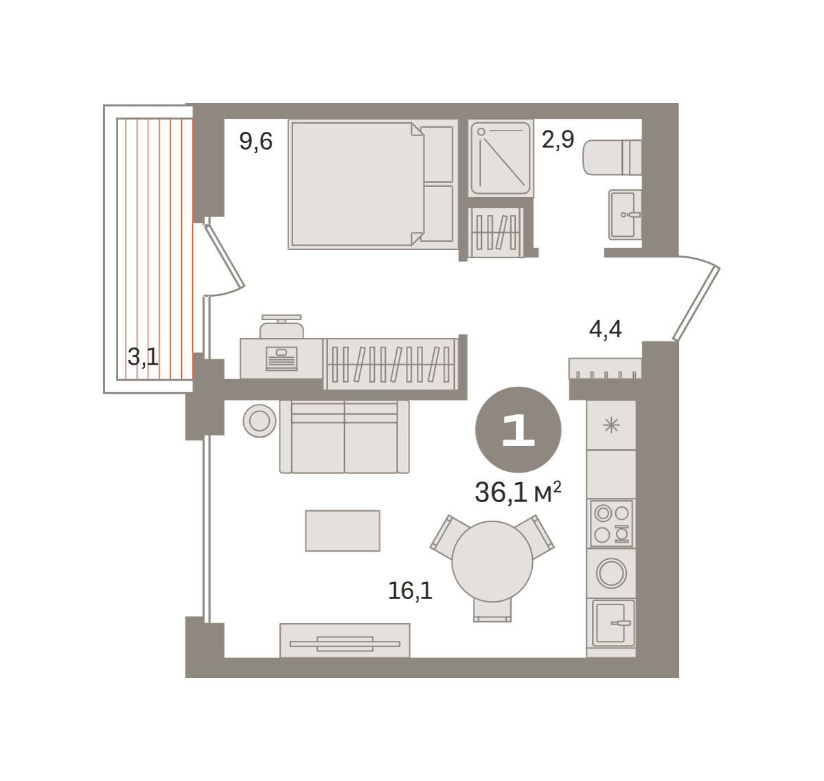 1-комнатная — 9 930 000 ₽