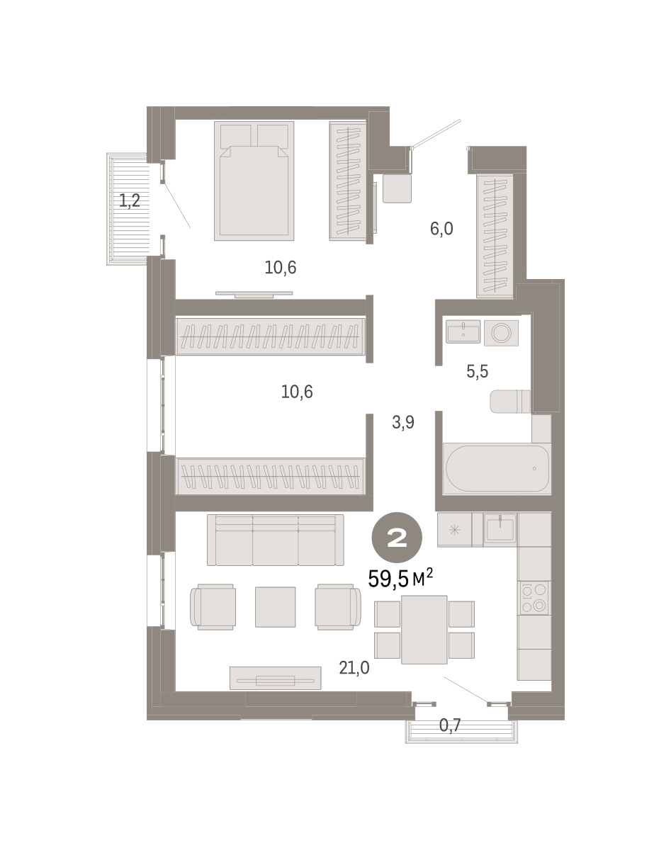 2-комнатная — 25 480 000 ₽