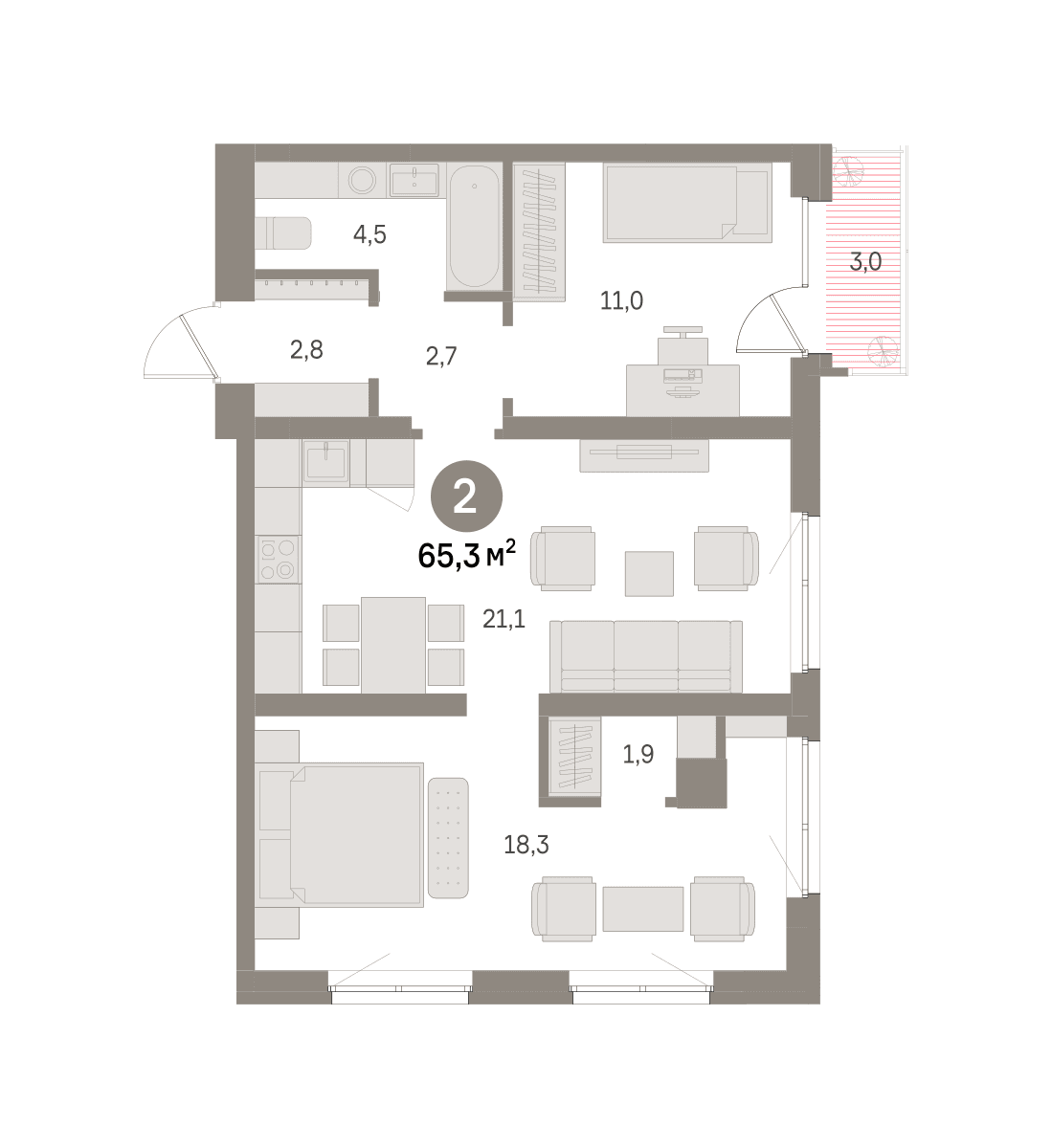 2-комнатная — 26 640 000 ₽