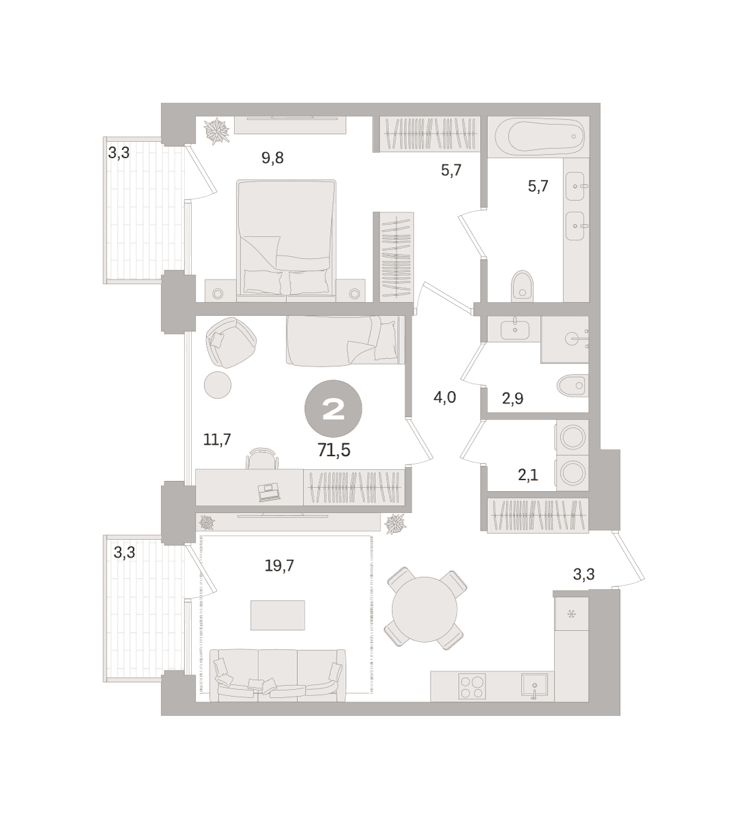 2-комнатная — 50 310 000 ₽