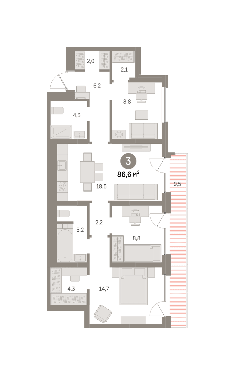 3-комнатная — 32 960 000 ₽