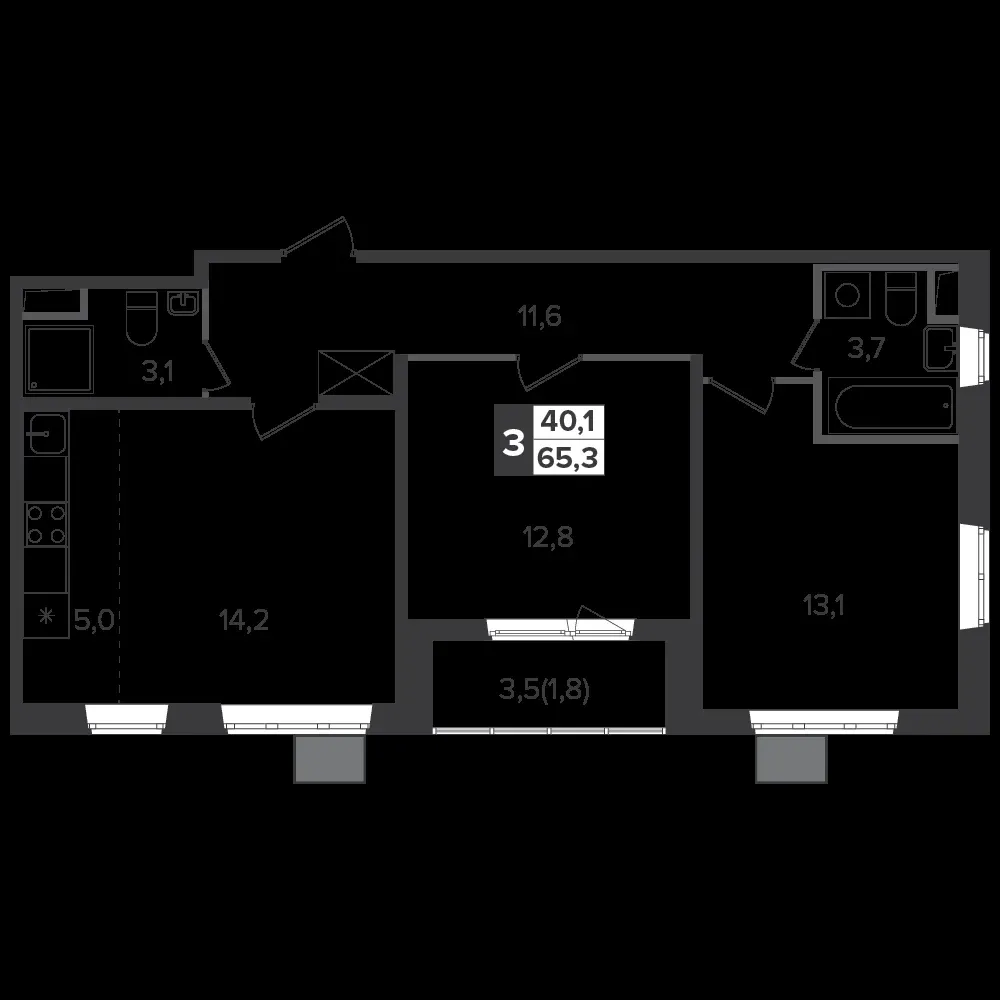 3-комнатная, 64,6 м² — 14 864 137 ₽