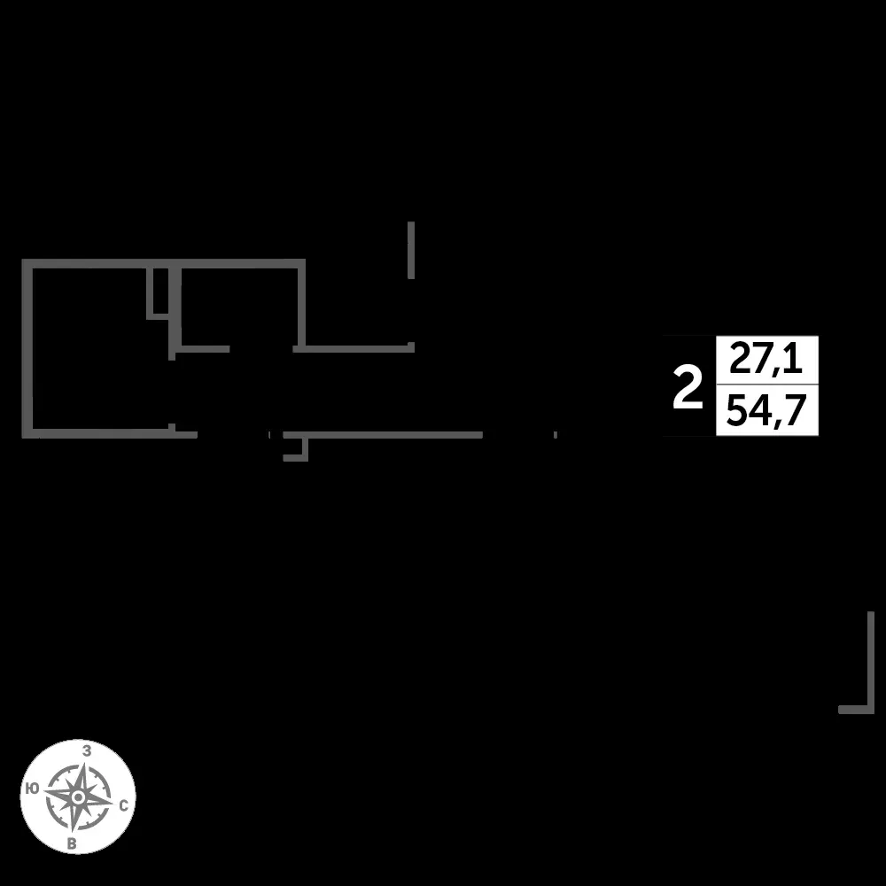 2-комнатная, 54,6 м² — 13 794 581 ₽