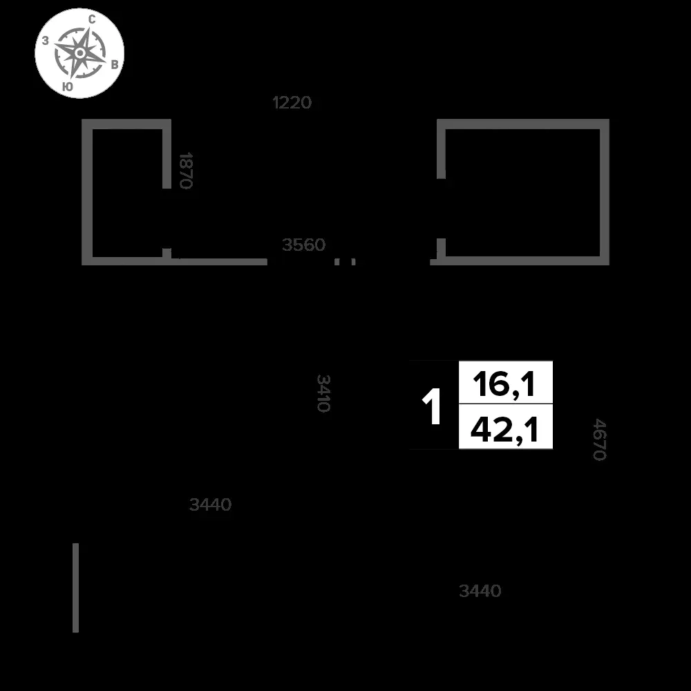 1-комнатная, 42,1 м² — 11 508 456 ₽