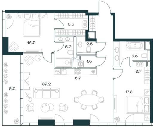 3-комнатная, 117,8 м² — 163 577 080 ₽