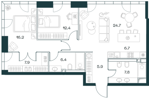 3-комнатная, 90,2 м² — 77 851 620 ₽