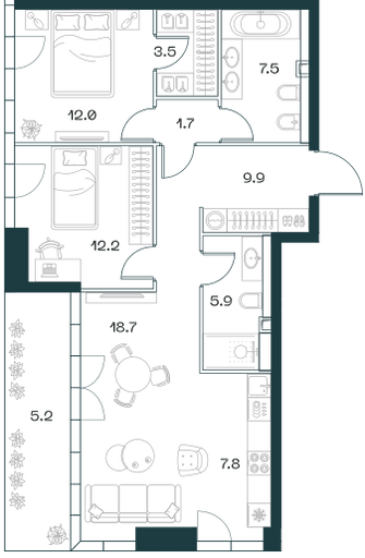 3-комнатная, 84,8 м² — 79 076 000 ₽