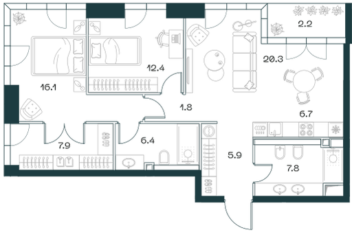 3-комнатная, 87,9 м² — 82 819 380 ₽