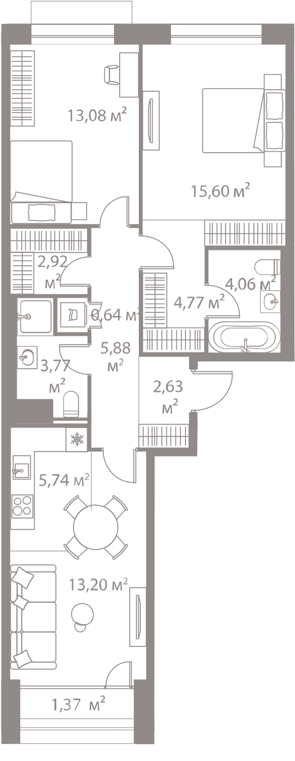 2-комнатная, 73,66 м² — 34 590 736 ₽