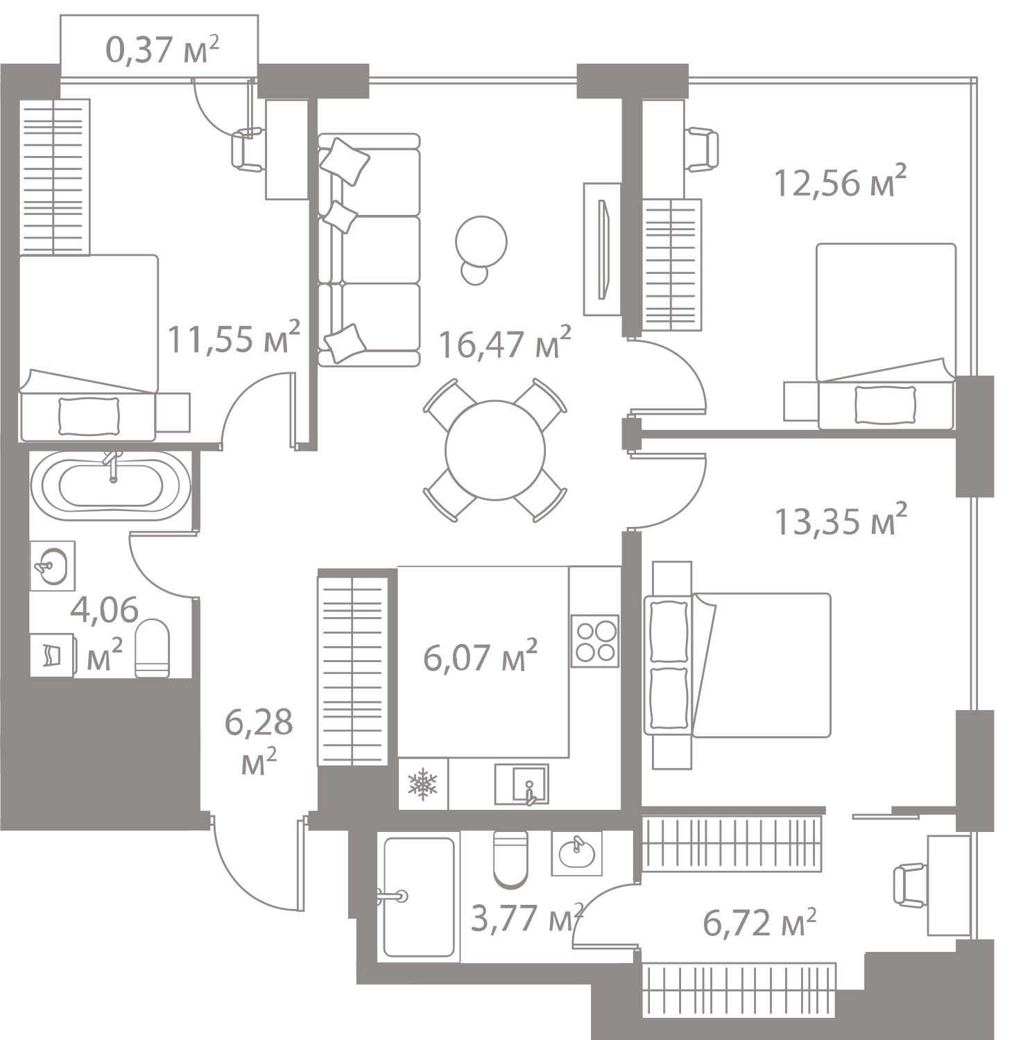 3-комнатная, 81,2 м² — 45 936 382 ₽