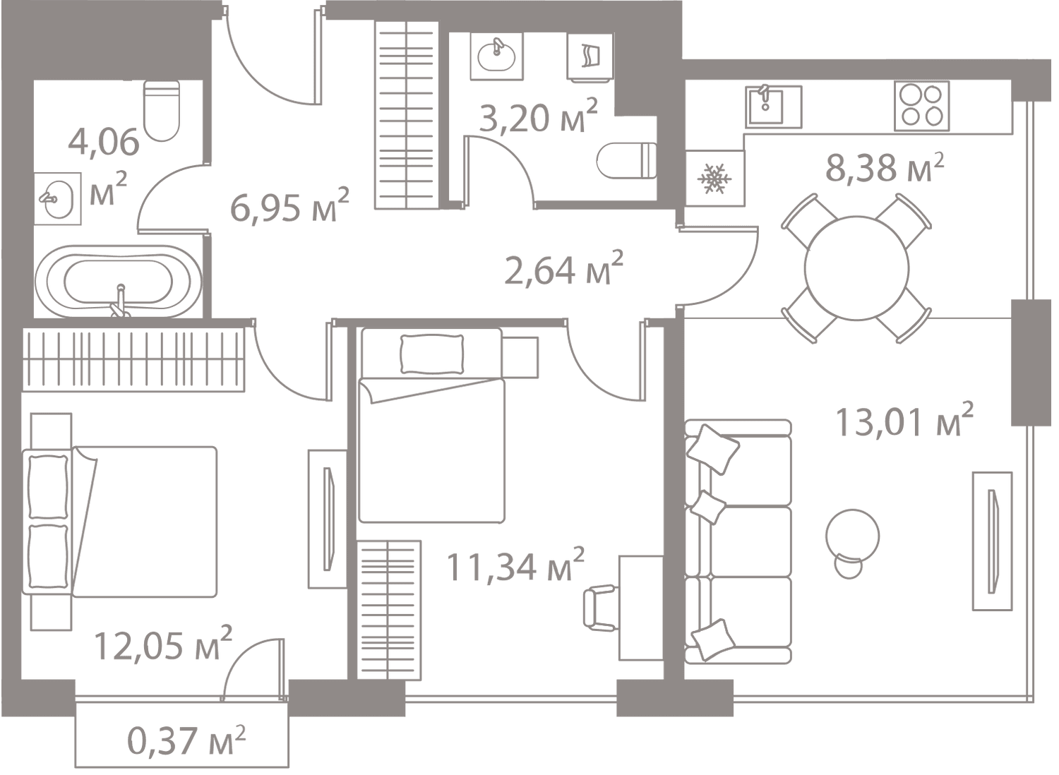 2-комнатная, 62 м² — 35 651 049 ₽