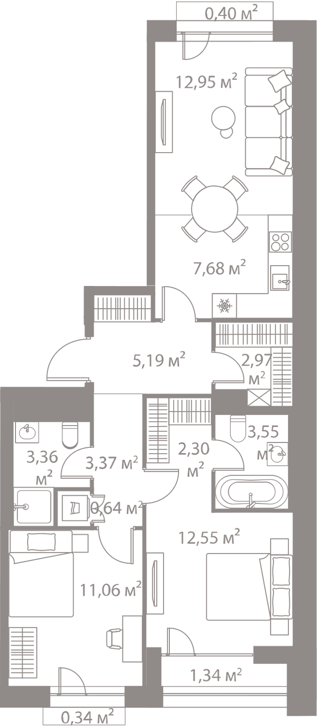 2-комнатная, 67,7 м² — 37 094 584 ₽