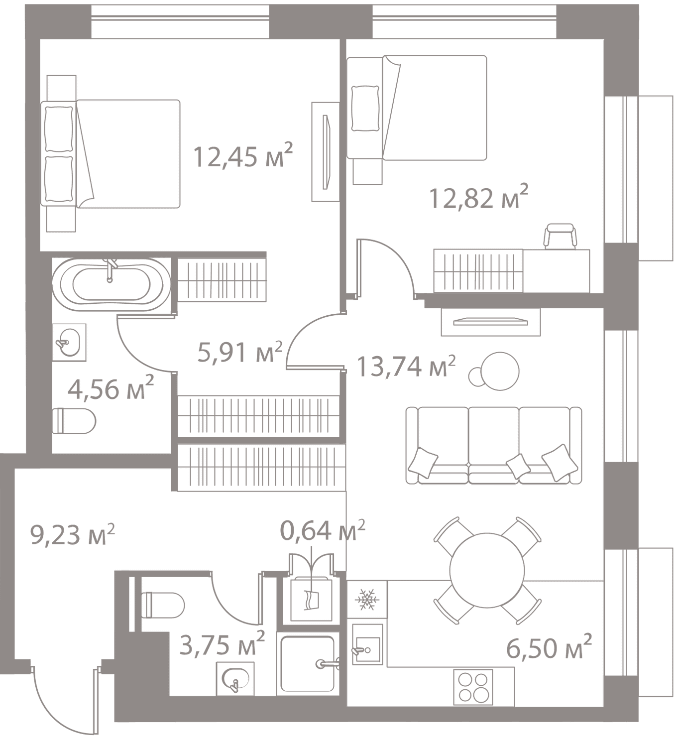 2-комнатная, 69,6 м² — 36 512 160 ₽