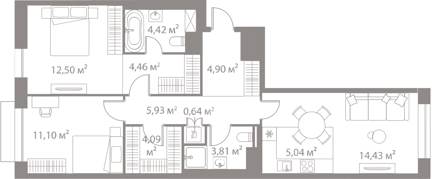 2-комнатная, 71,32 м² — 34 918 272 ₽